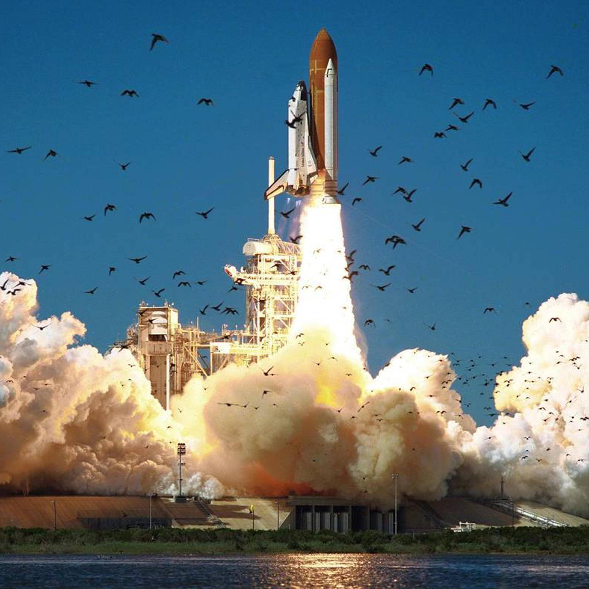 The Space Shuttle Challenger clears the launch pad on January 28, 1986. Seventy-three seconds after launch, it exploded, killing all seven crew members.
