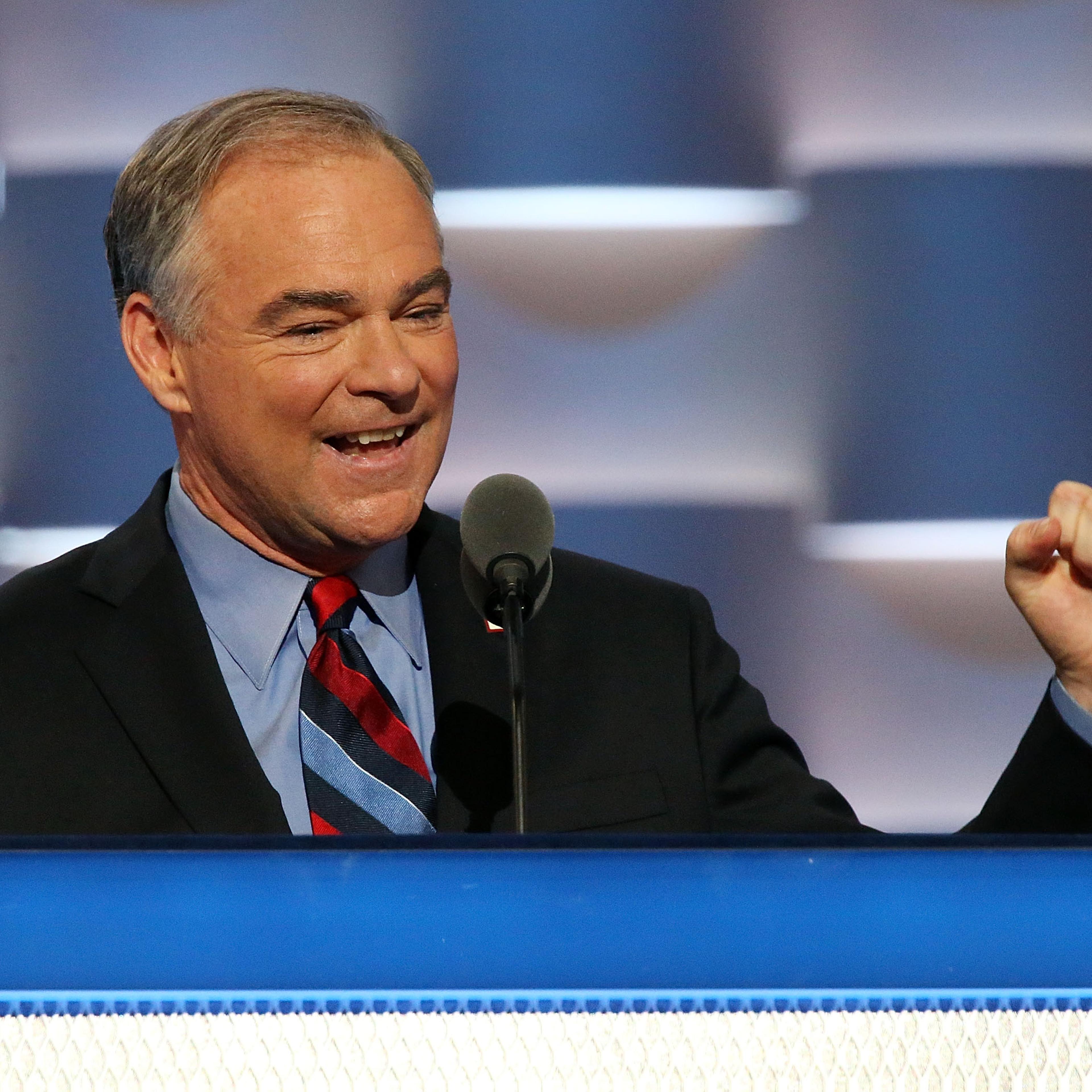 U.S. Vice President nominee Tim Kaine delivers remarks on the third day of the Democratic National Convention at the Wells Fargo Center on July 27, 2016 in Philadelphia, Pennsylvania.