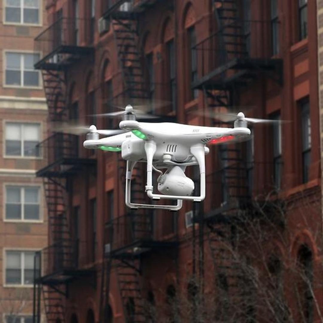 A camera drone flies in New York City, March 12, 2014
