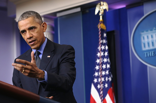 U.S. President Barack Obama speaks to the media during his year end news conference in the Brady Briefing Room at the White House December 18, 2015 in Washington, DC.