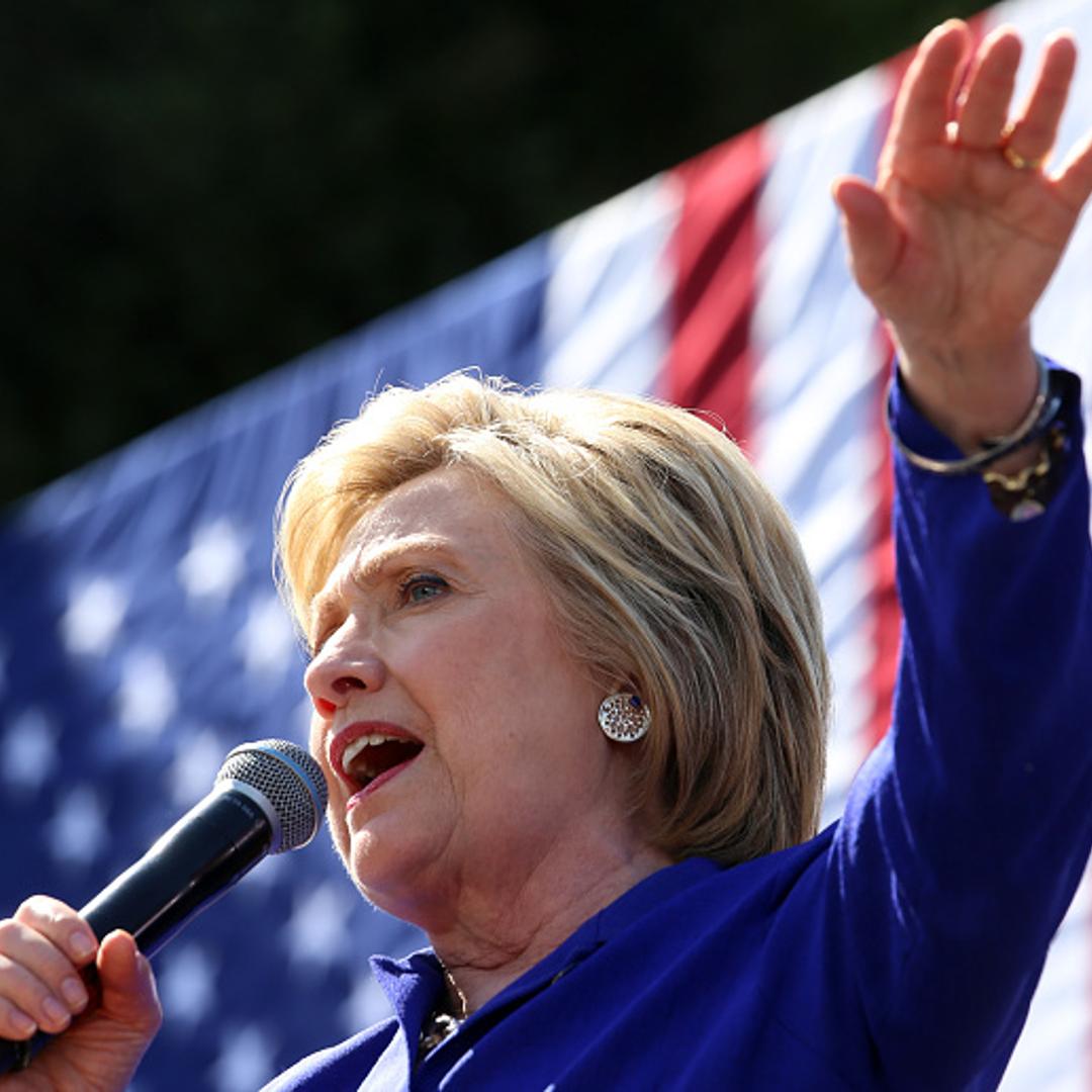 Democratic presidential candidate Hillary Clinton gives a speech at a Get Out The Vote rally in Leimert Park Village Plaza a day before the California Primary on June 6, 2016 in Los Angeles, California.