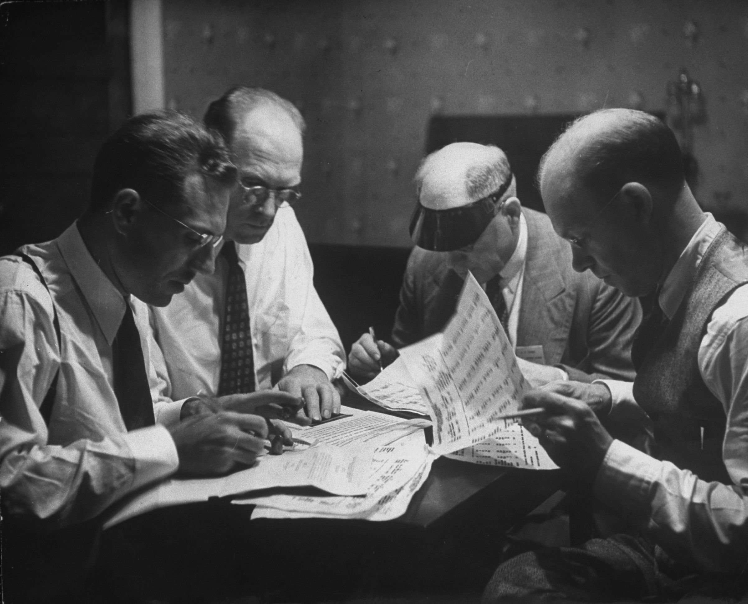 American delegation subcommittee working at night on