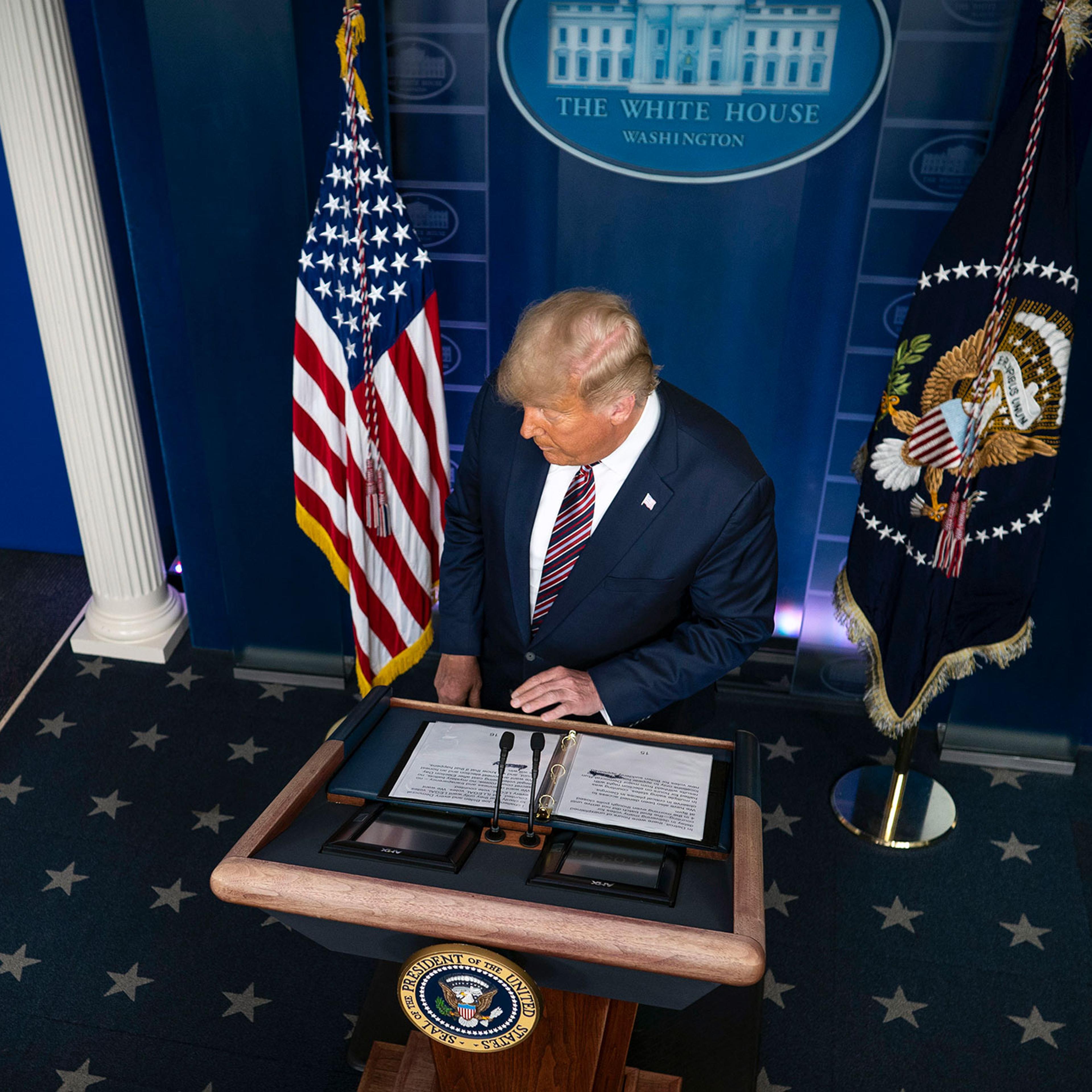 President Donald Trump in the White House briefing room on Nov. 5, 2020.
