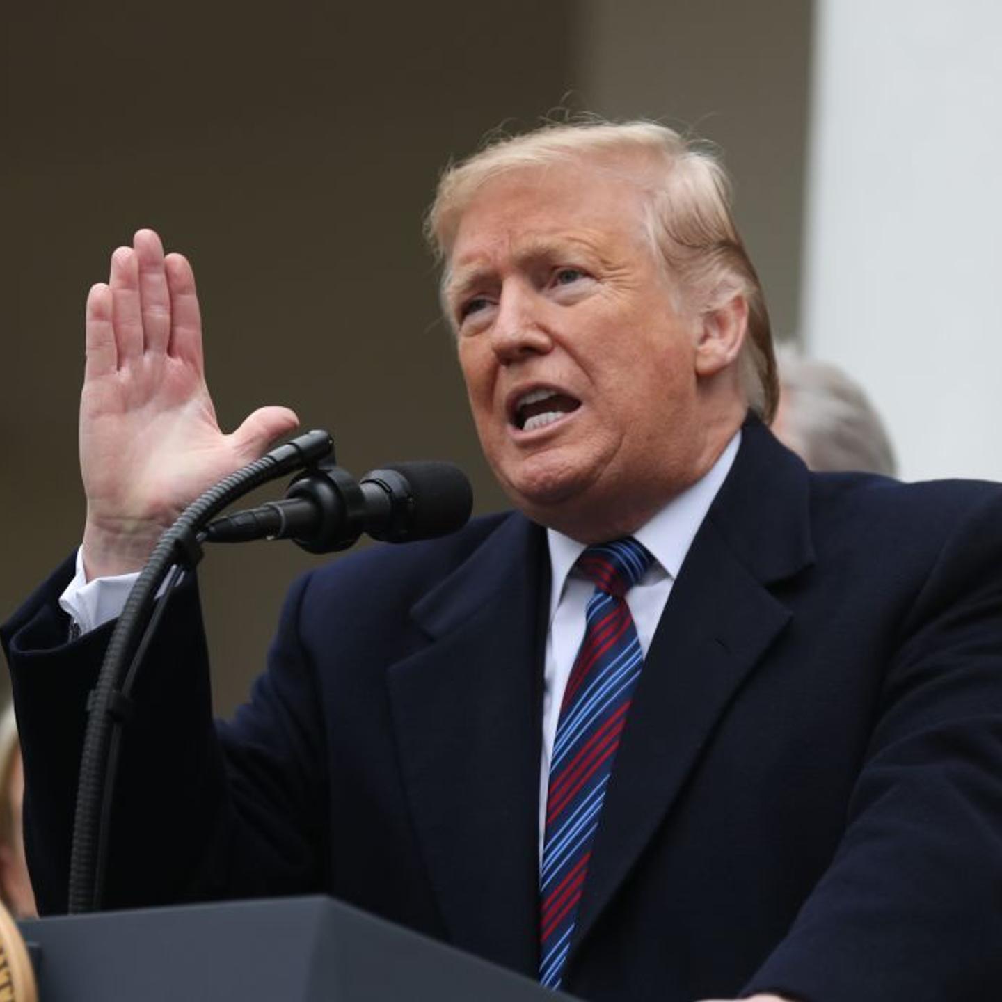US President Donald Trump speaks at press conference in the Rose Garden