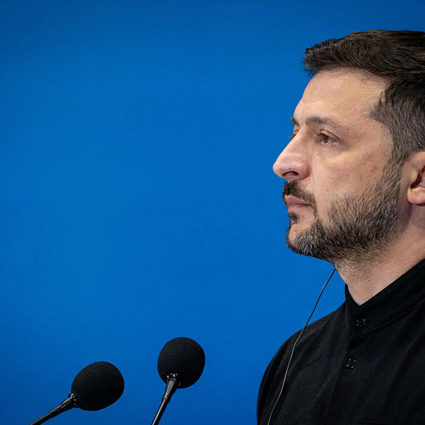 Ukrainian President Volodymyr Zelensky addresses press