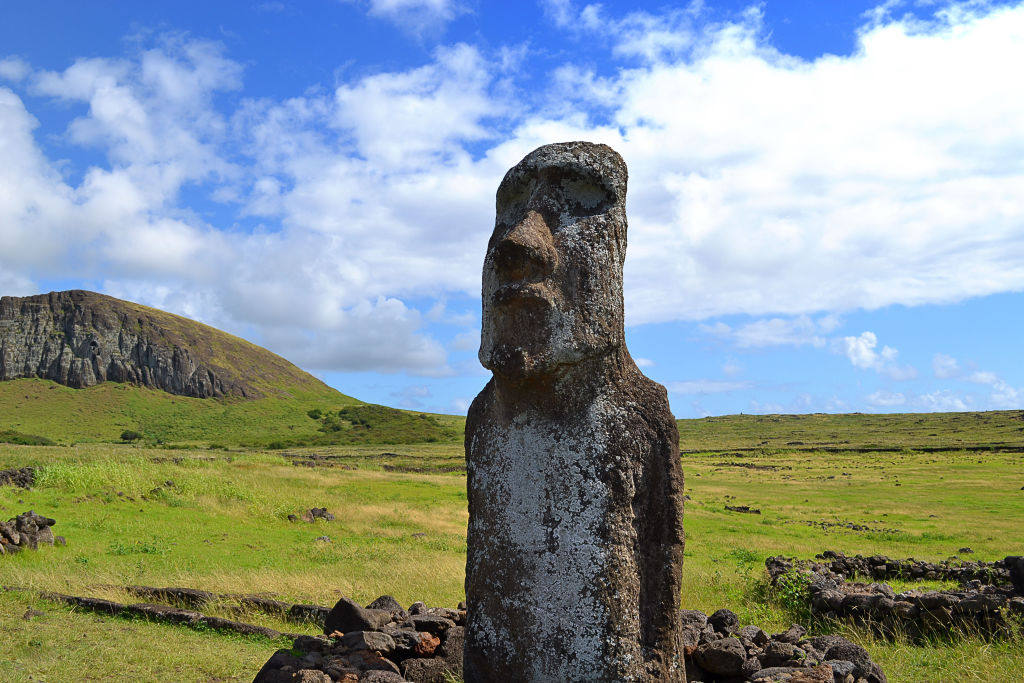 Moai, typical statue from Easter Island, monolithic human figure.