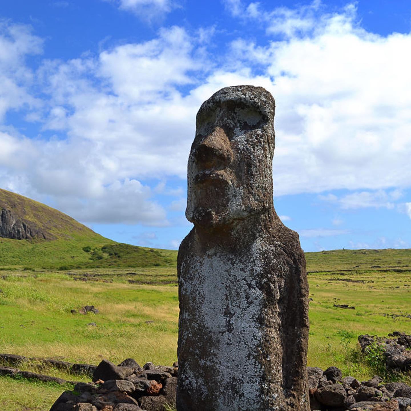 Moai, typical statue from Easter Island, monolithic human figure.