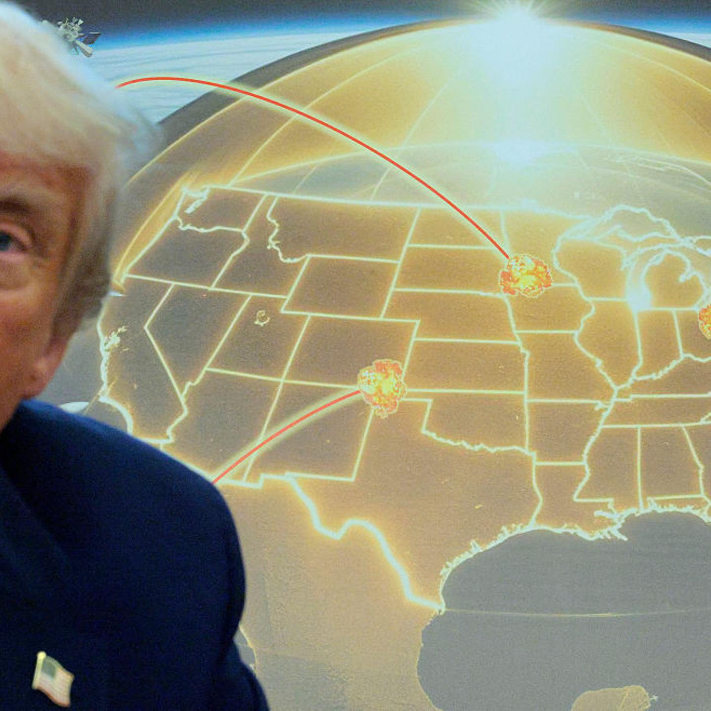 U.S. President Donald Trump speaks in front of a map of his proposed "Golden Dome" missile defense system in the Oval Office at the White House in Washington, D.C., on May 20, 2025.