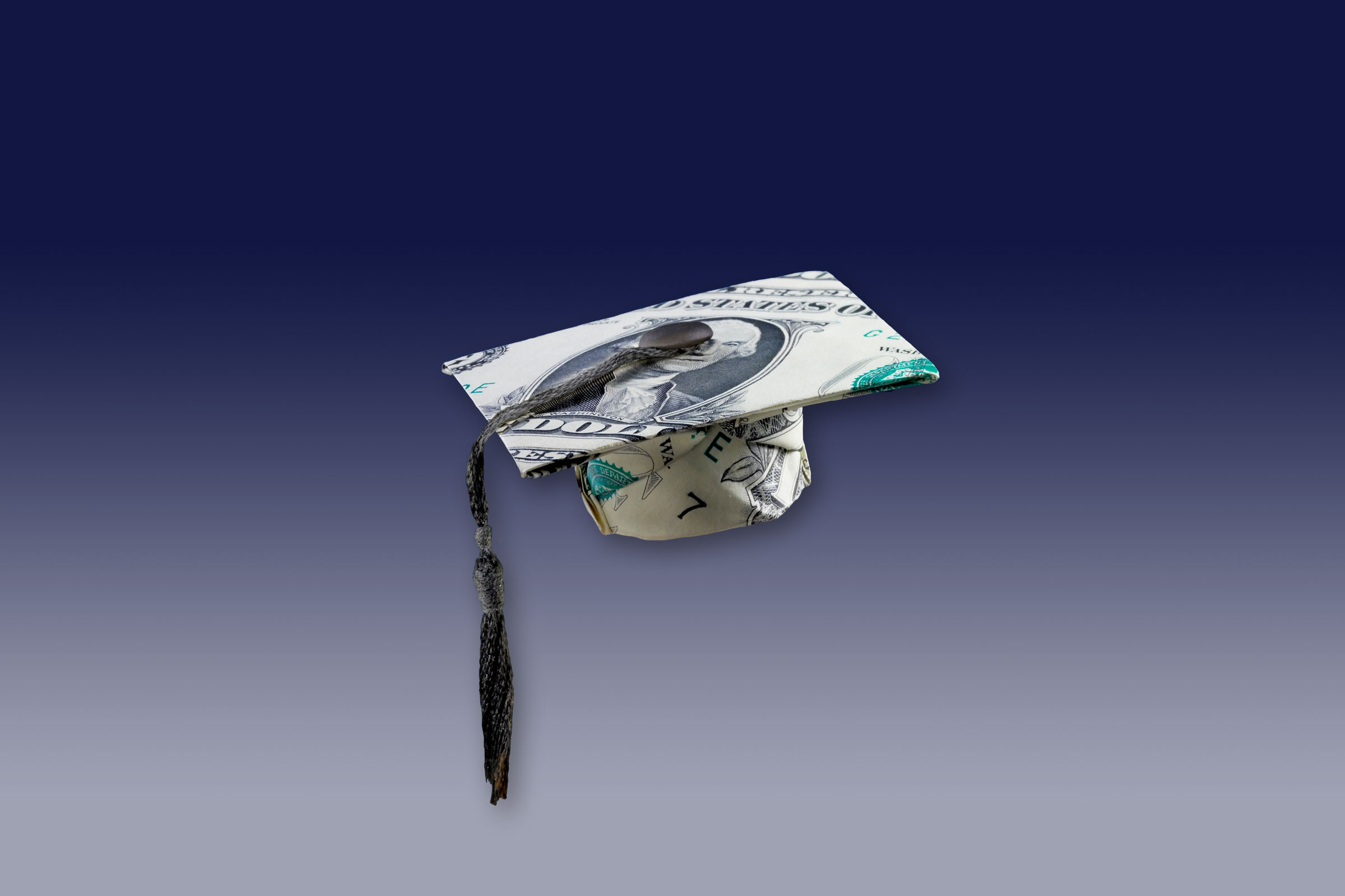 A graduation cap made out of money