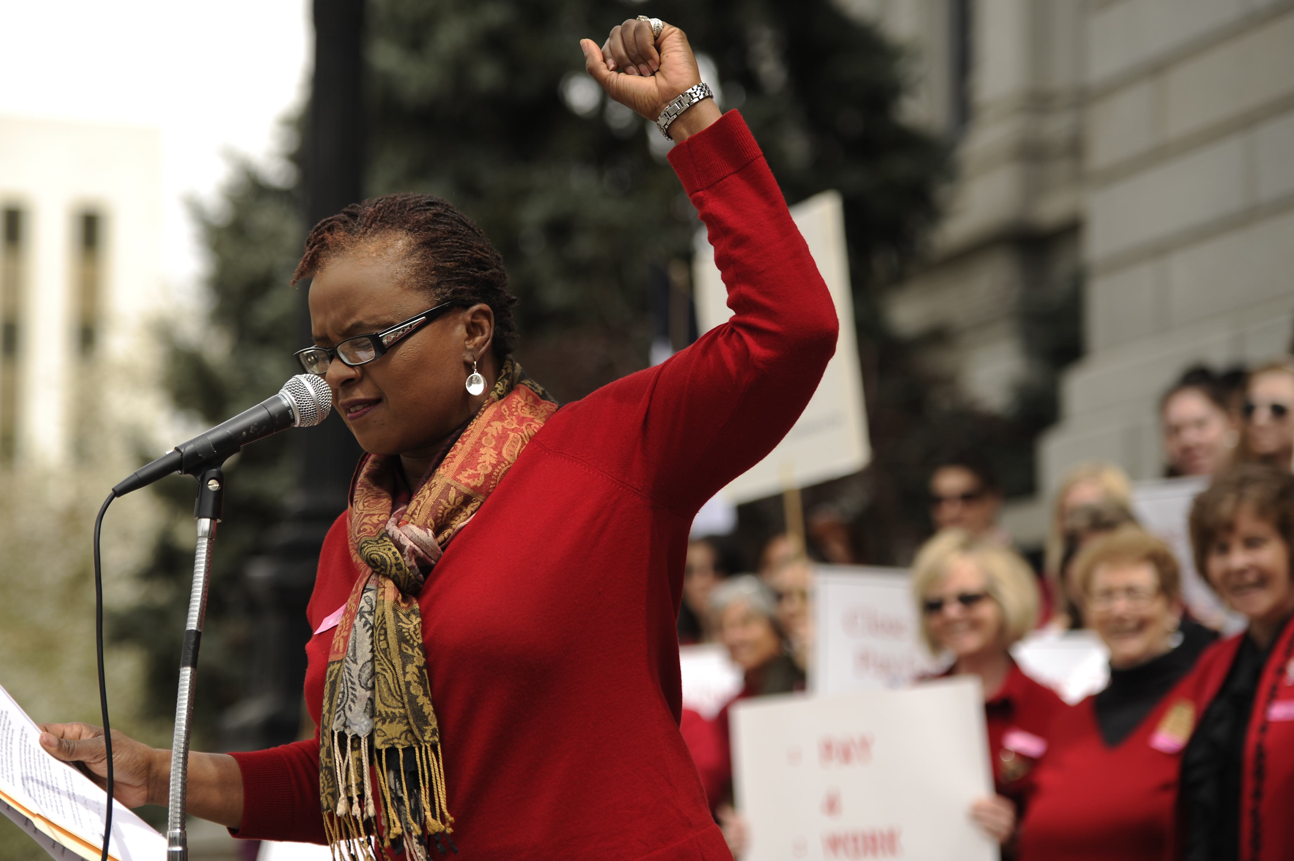 Rosemary Harris Lytle of the NAACP Colorado Springs speaks during the Annual Equal Pay Day Rally.