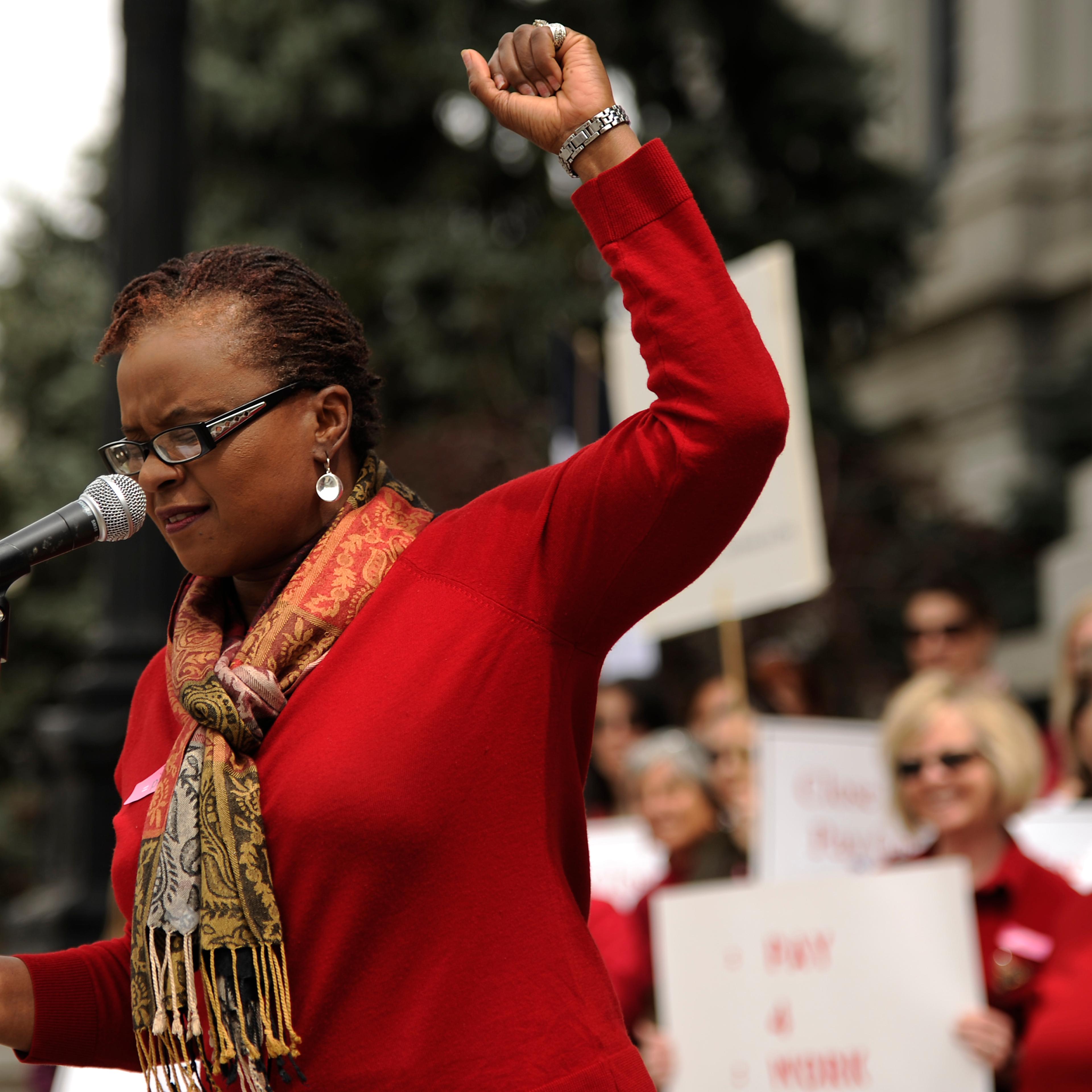 Rosemary Harris Lytle of the NAACP Colorado Springs speaks during the Annual Equal Pay Day Rally.
