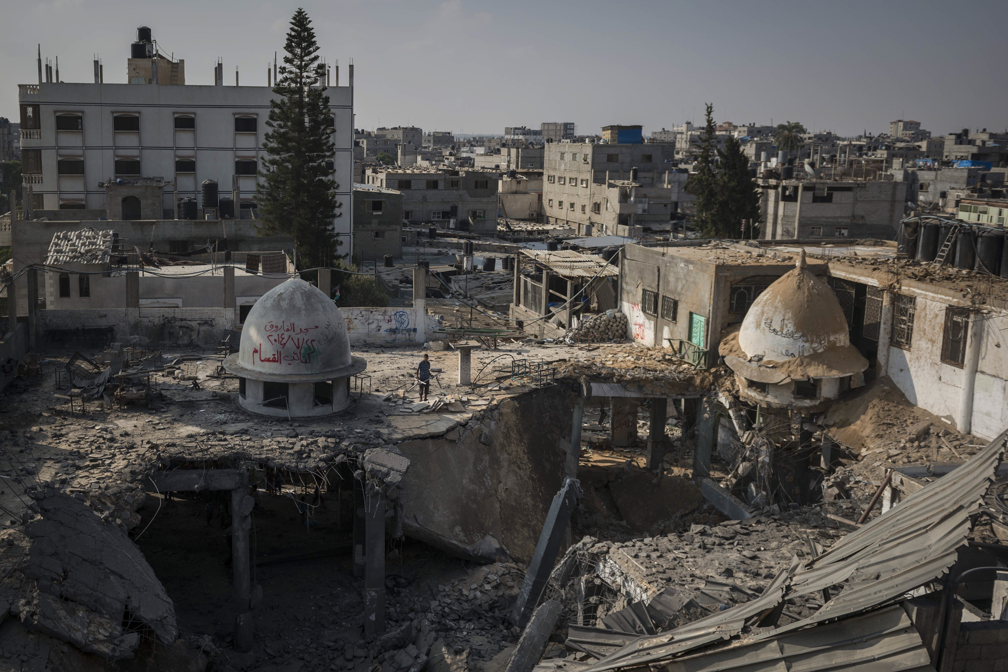 A mosque destroyed overnight in attacks in Rafah, Gaza.