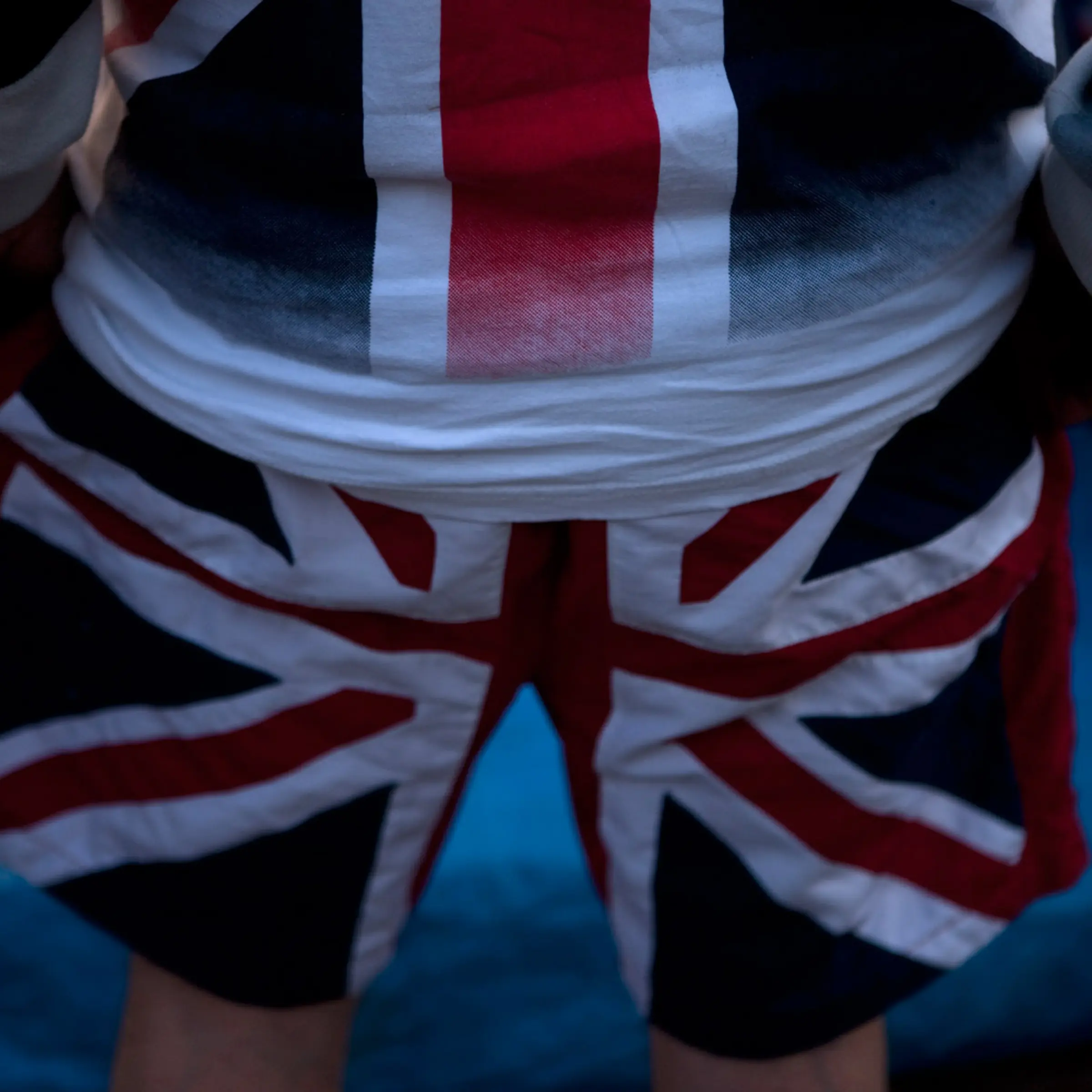 Decked in Union Jack gear, a man camps overnight near Westminster Abbey, April 27, 2011.