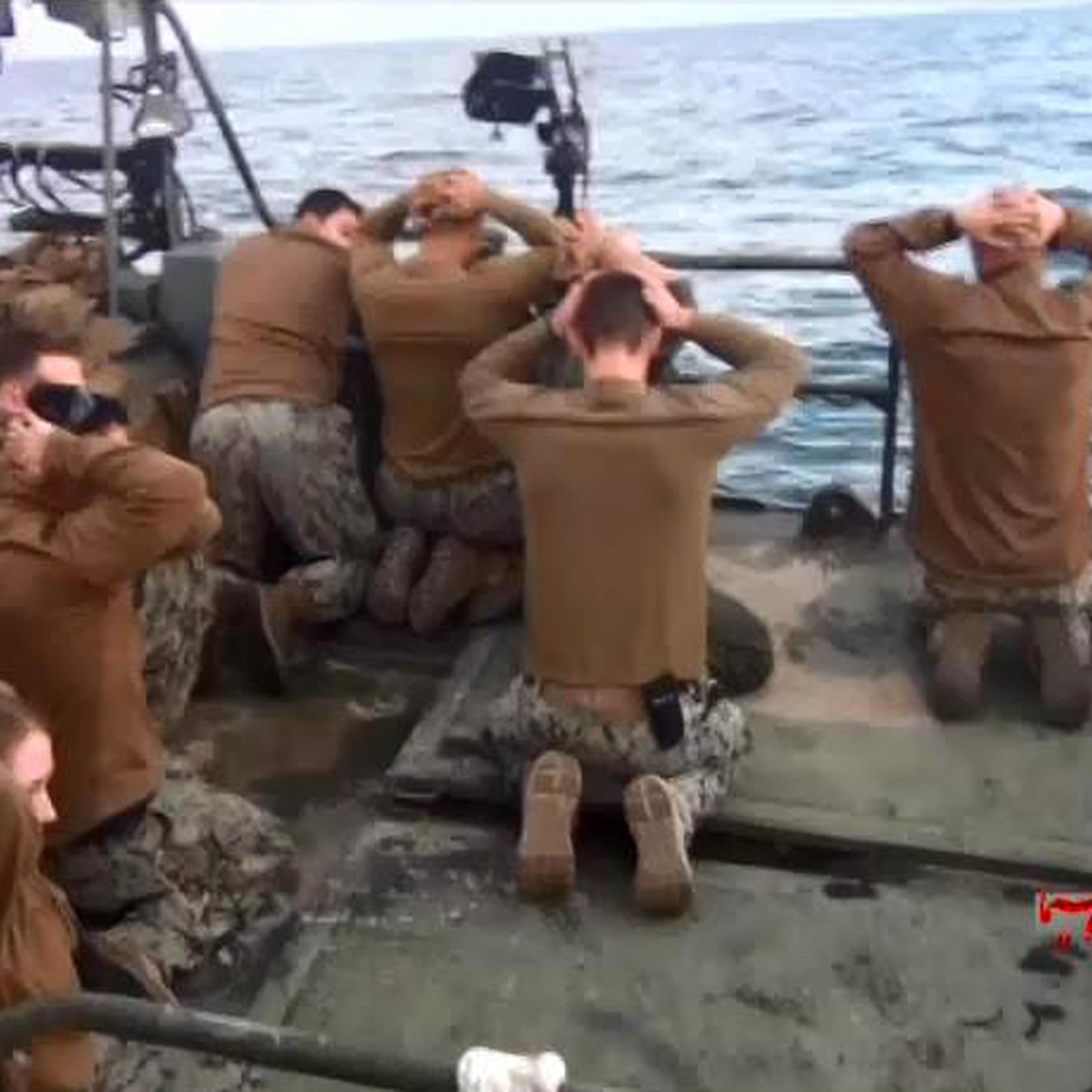 This picture released by the Iranian state-run IRIB News Agency on Jan. 13, 2016, shows detention of American Navy sailors by the Iranian Revolutionary Guards in the Persian Gulf, Iran.