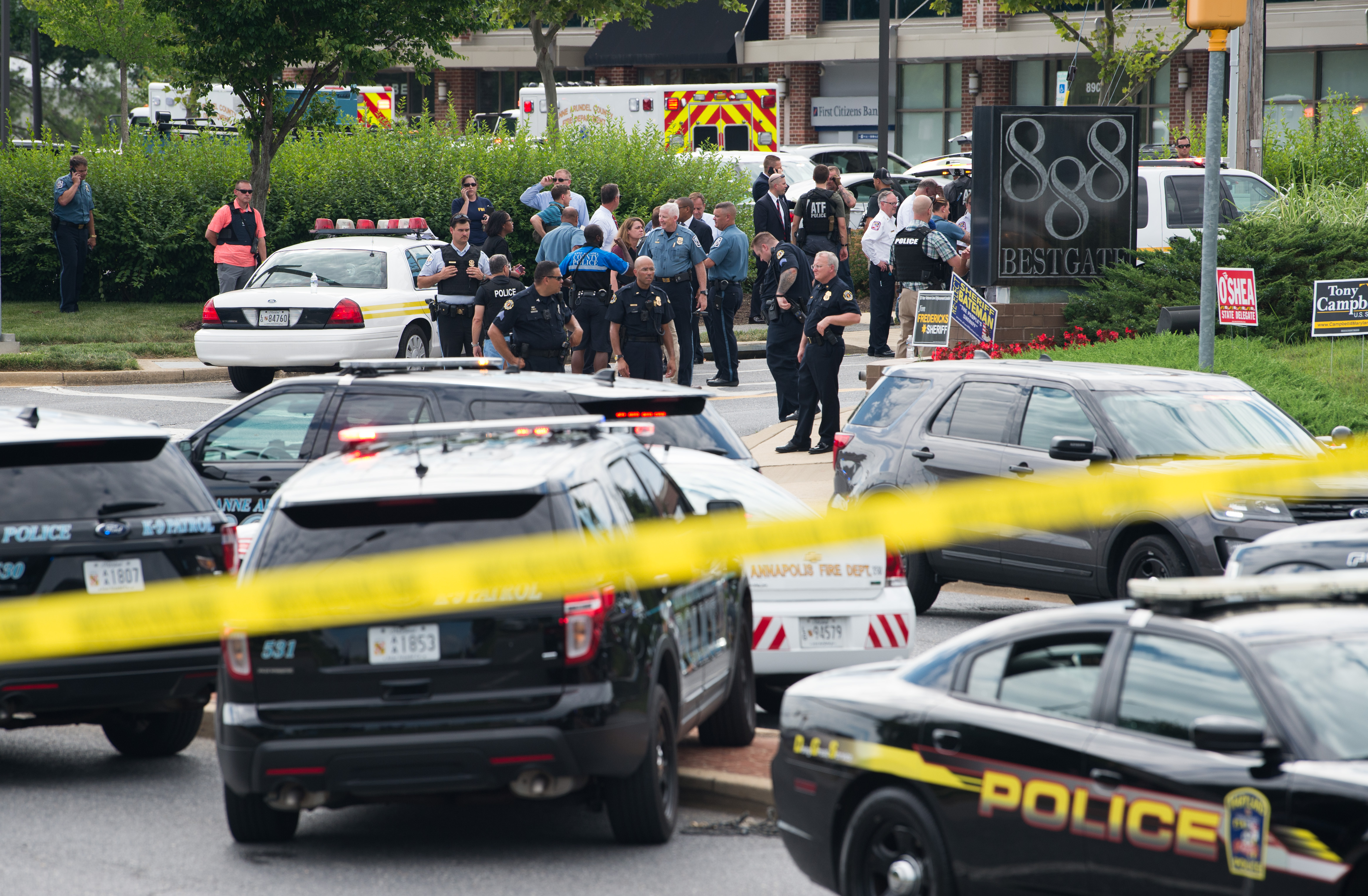 Scene outside Capital Gazette after deadly shooting