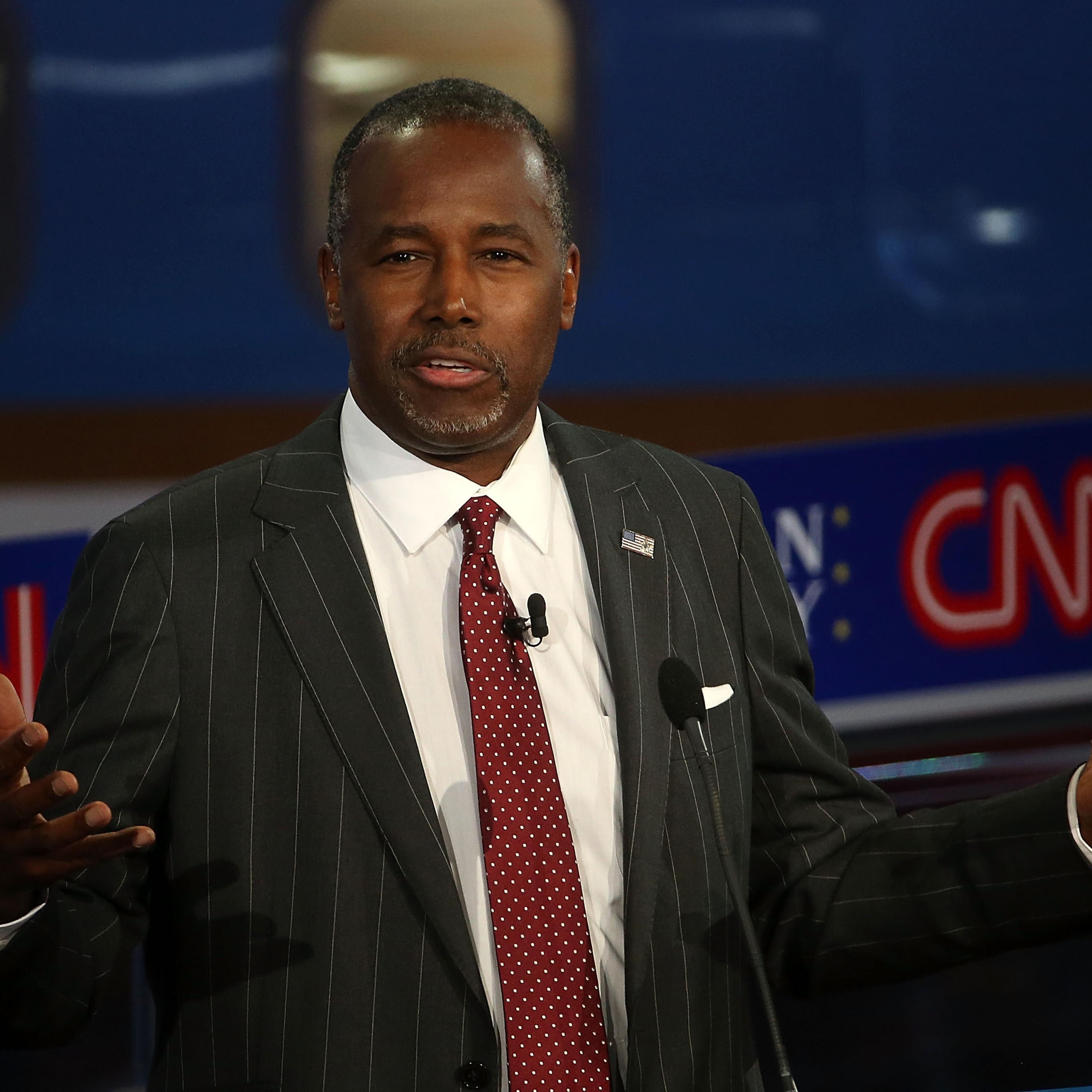 Republican presidential candidate Ben Carson takes part in the presidential debates at the Reagan Library in Simi Valley, California on Sept. 16, 2015.