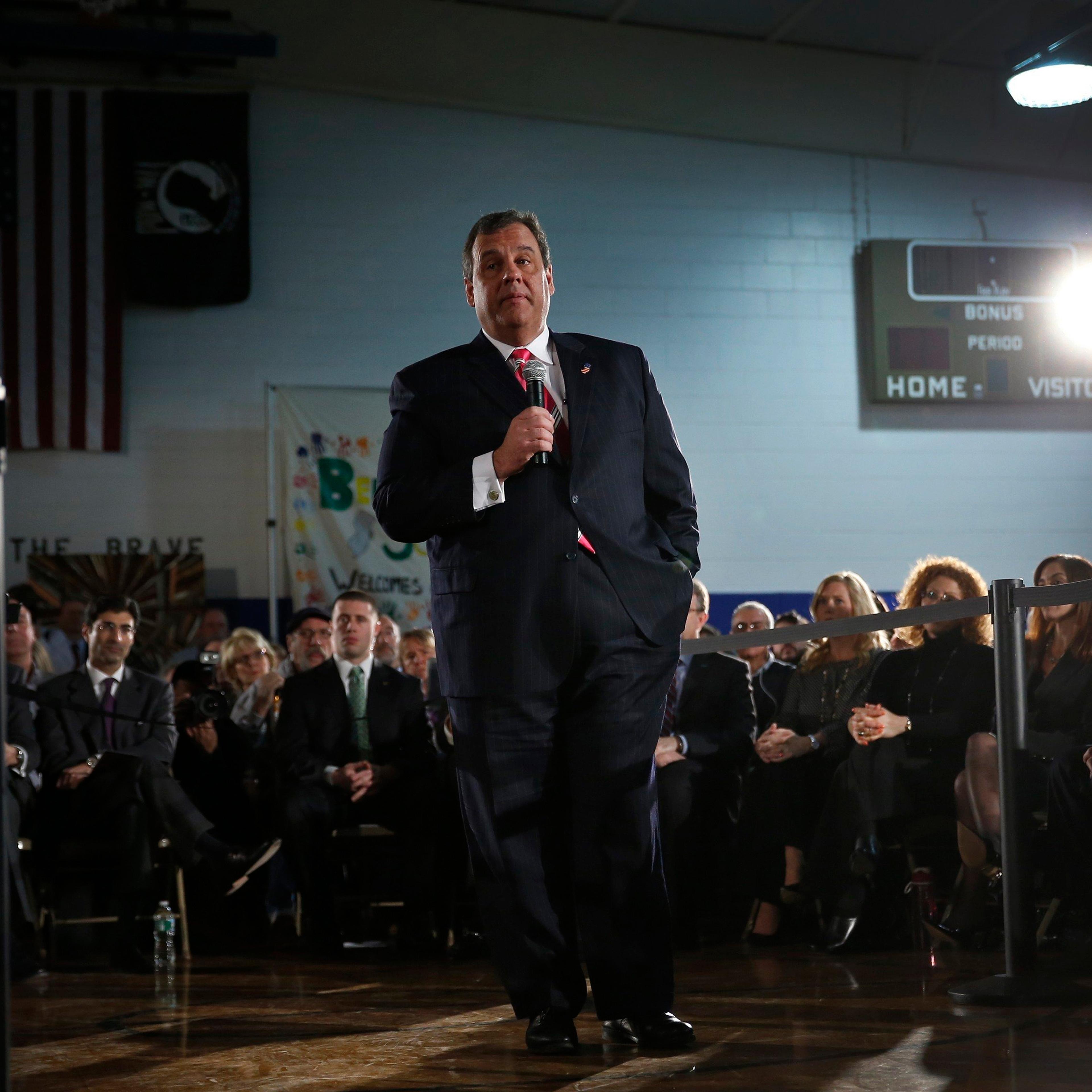 New Jersey Governor Chris Christie speaks to local residents of Belmar, New Jersey.