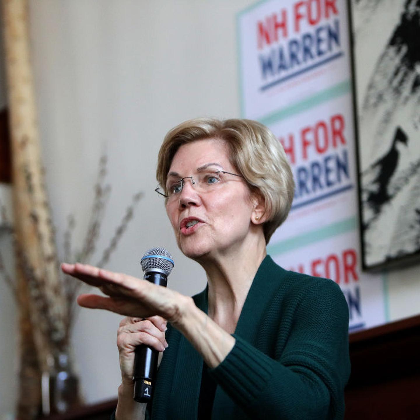 U.S. Senator and presidential candidate Elizabeth Warren speaks to supporters in Salem, NH