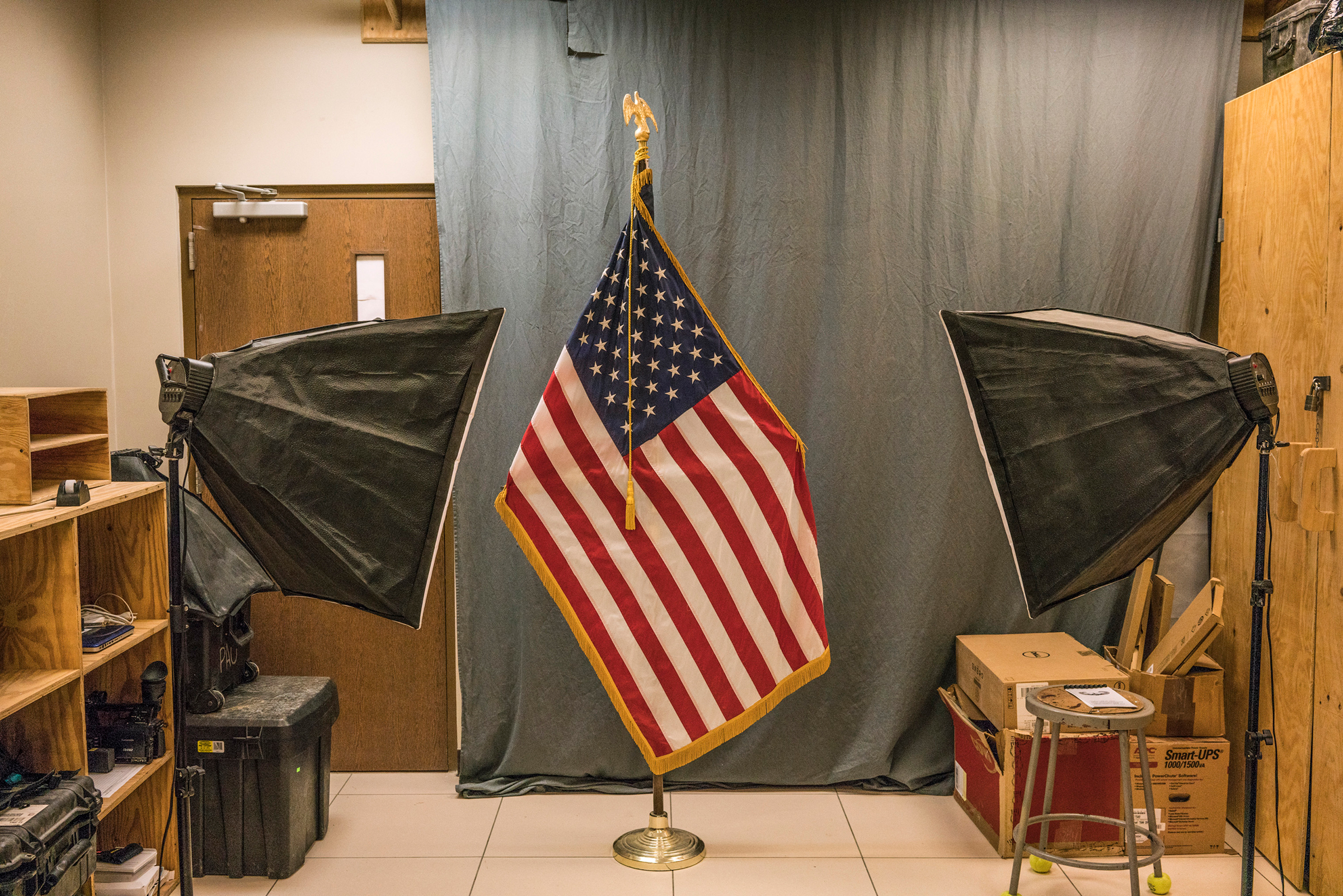 A staging area where an American officer recorded a goodbye video message for a commander, due to finish his mission, at Bagram Airfield in Afghanistan in August 2018.