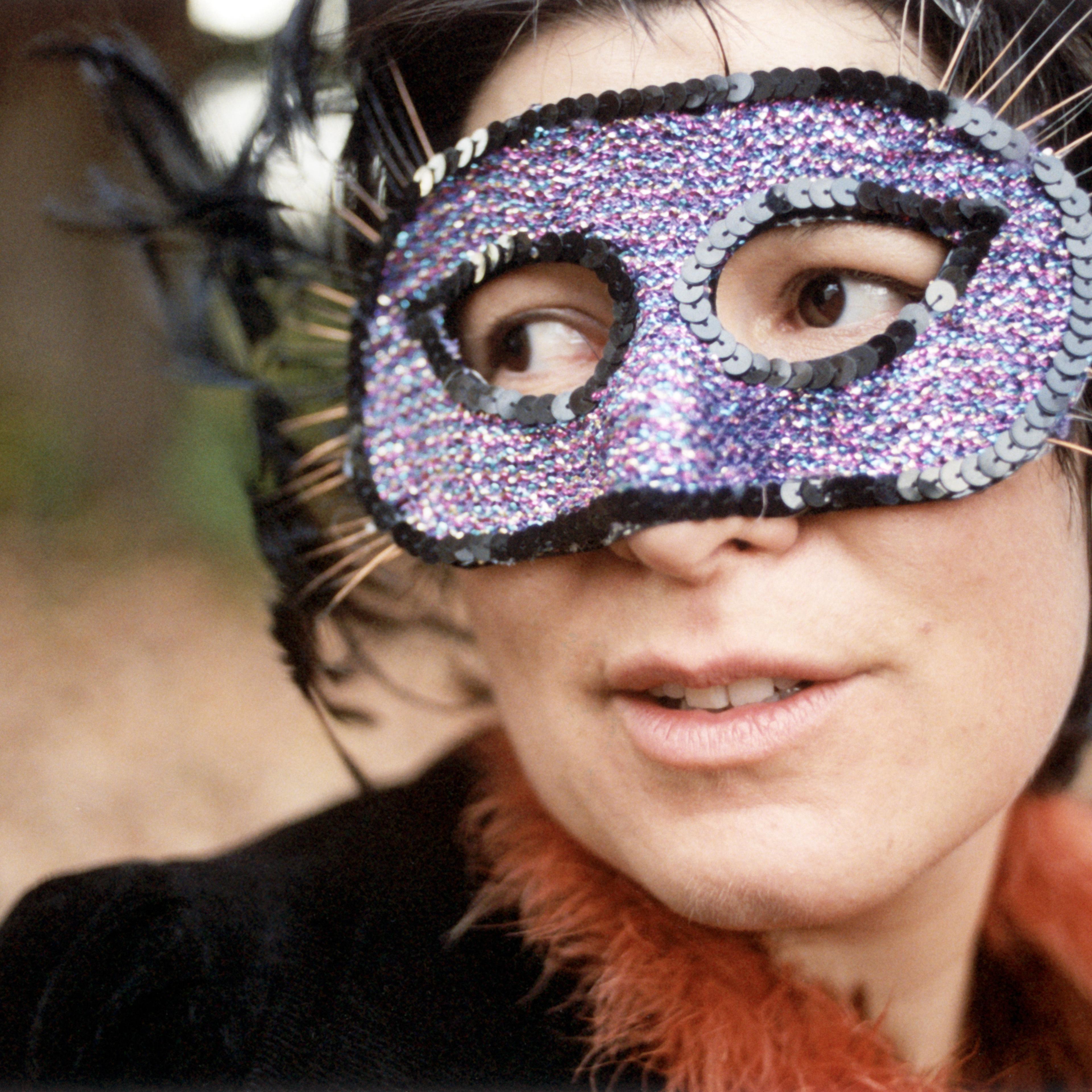 Woman wearing Halloween mask