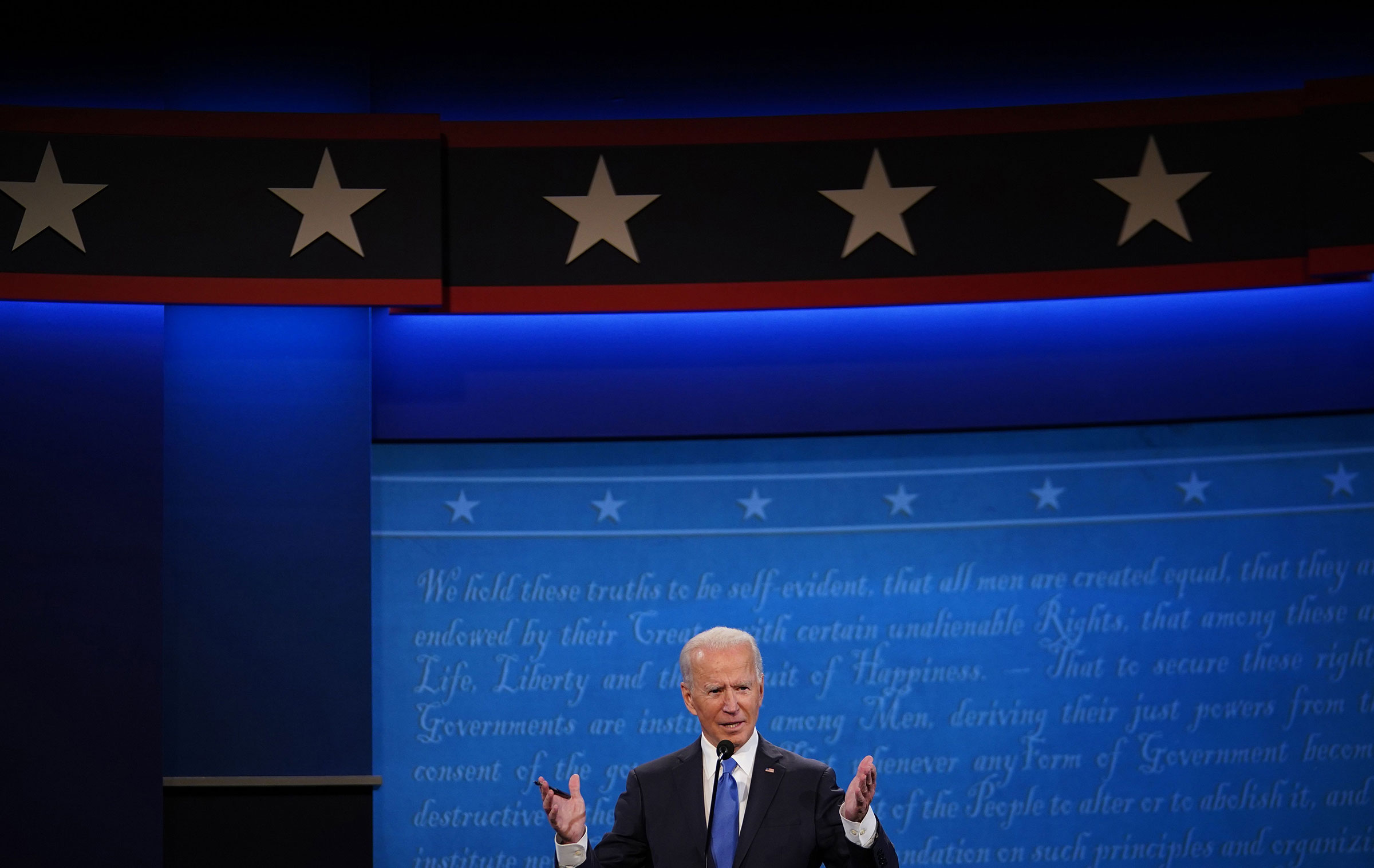 Former Vice President Joe Biden speaks during the final presidential debate at Belmont University in Nashville, Tenn., on Oct. 22, 2020.