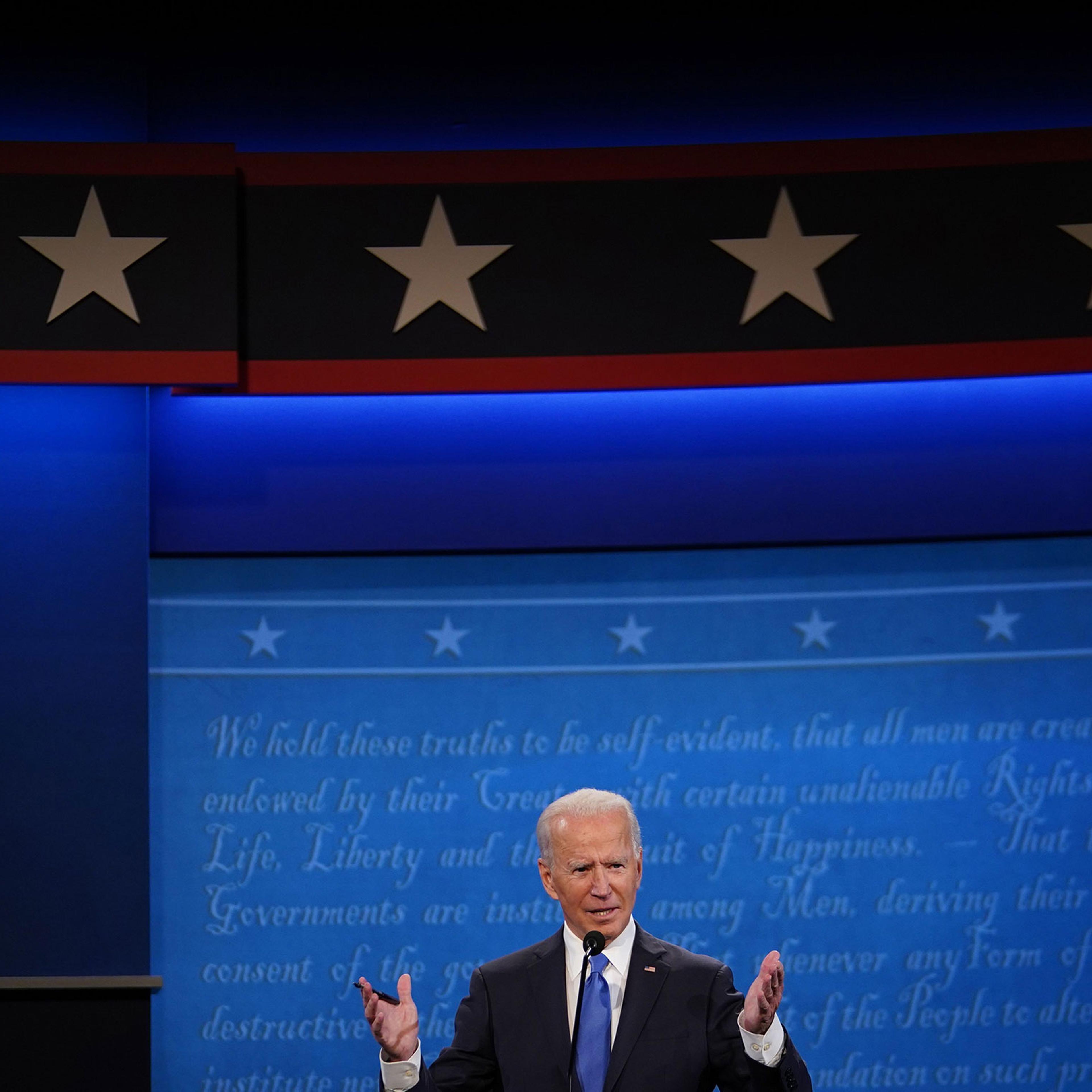 Former Vice President Joe Biden speaks during the final presidential debate at Belmont University in Nashville, Tenn., on Oct. 22, 2020.