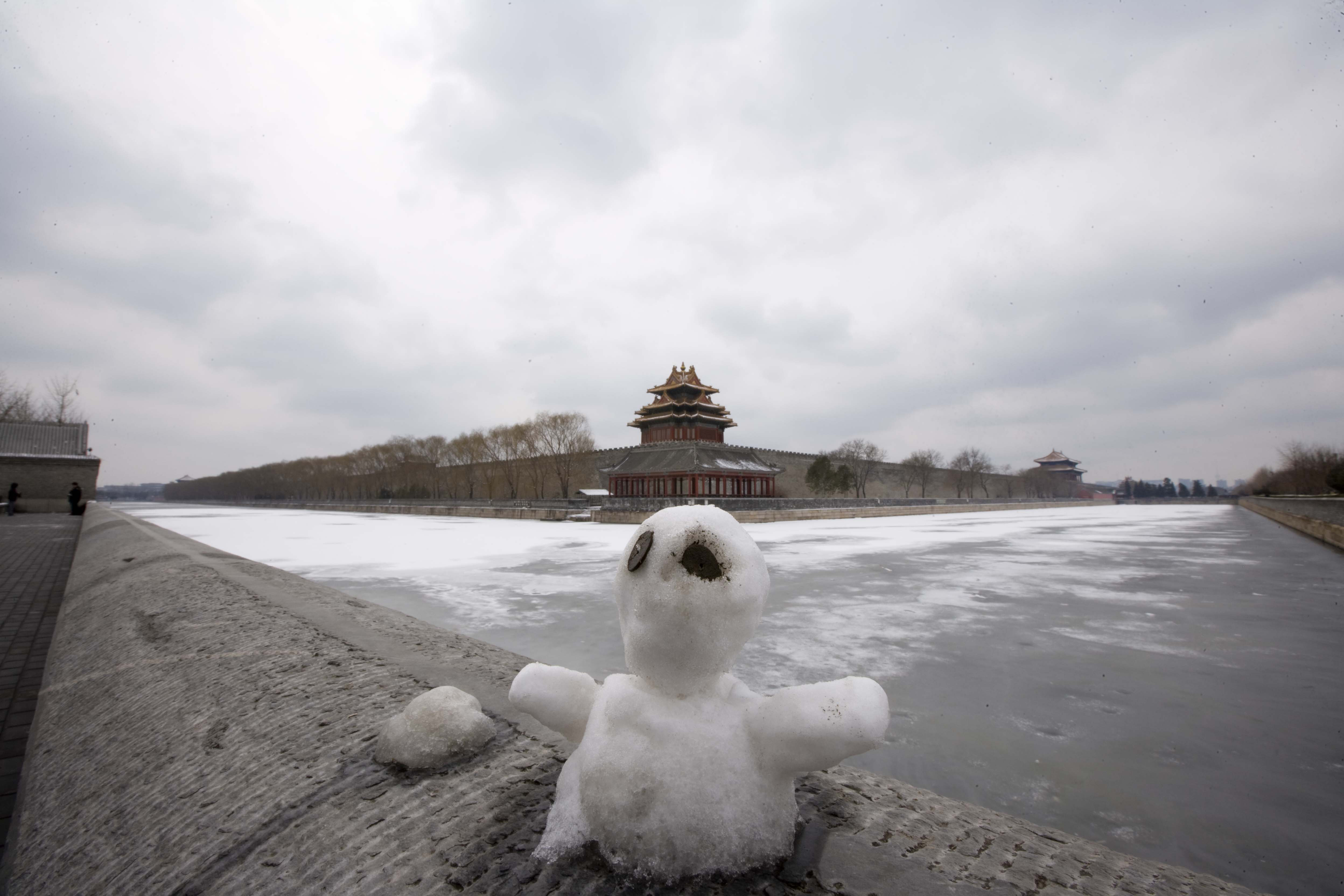 A general view shows a snowman in front