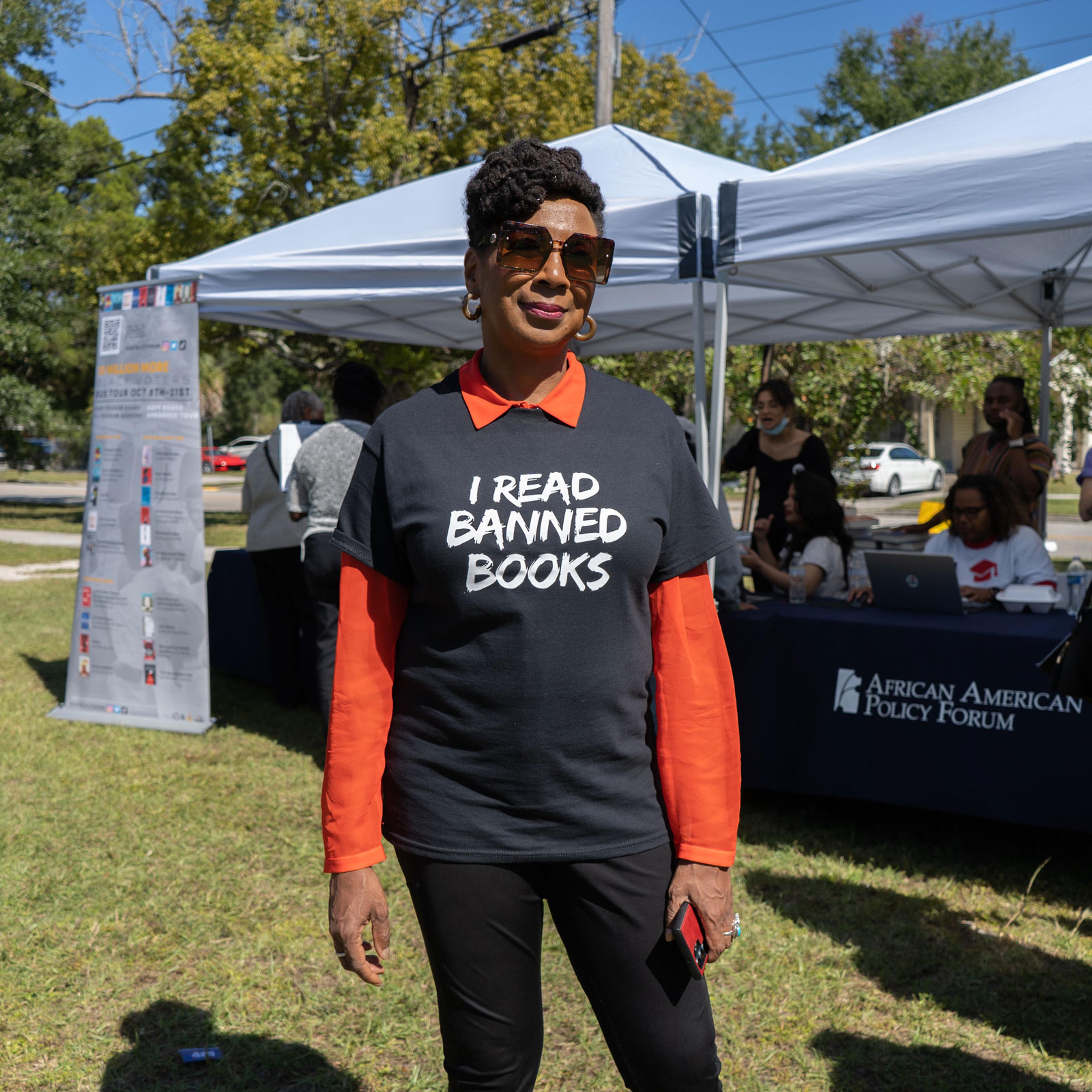 Kimberlé Crenshaw at the “Books Unbanned” tour’s final stop in Jacksonville, Fla., on Oct. 21, 2022.