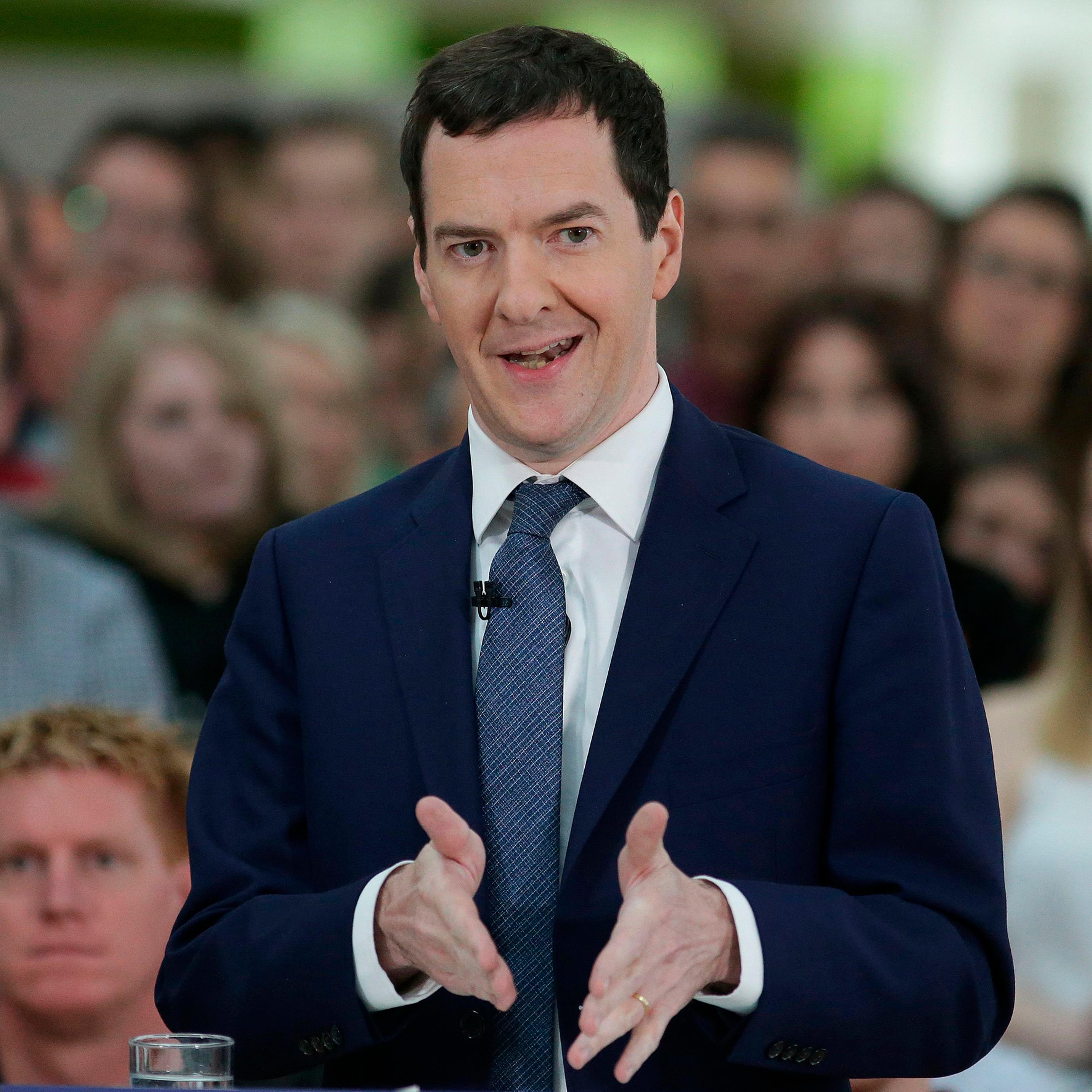 British Chancellor of the Exchequer George Osborne gestures as he delivers a speech on the economic impact of the U.K. leaving the European Union at a B&Q Store Support Office in Chandler's Ford, southern England, May 23, 2016.