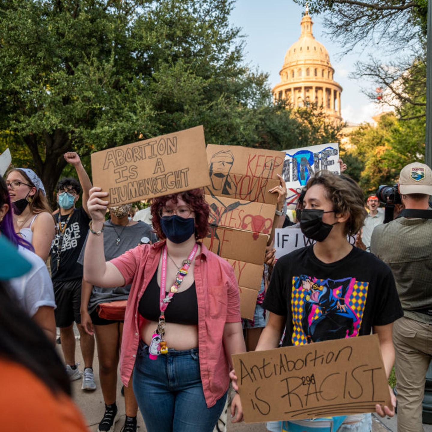 AUSTIN, TX - SEPT 1: Pro-choice protesters march outside the Te