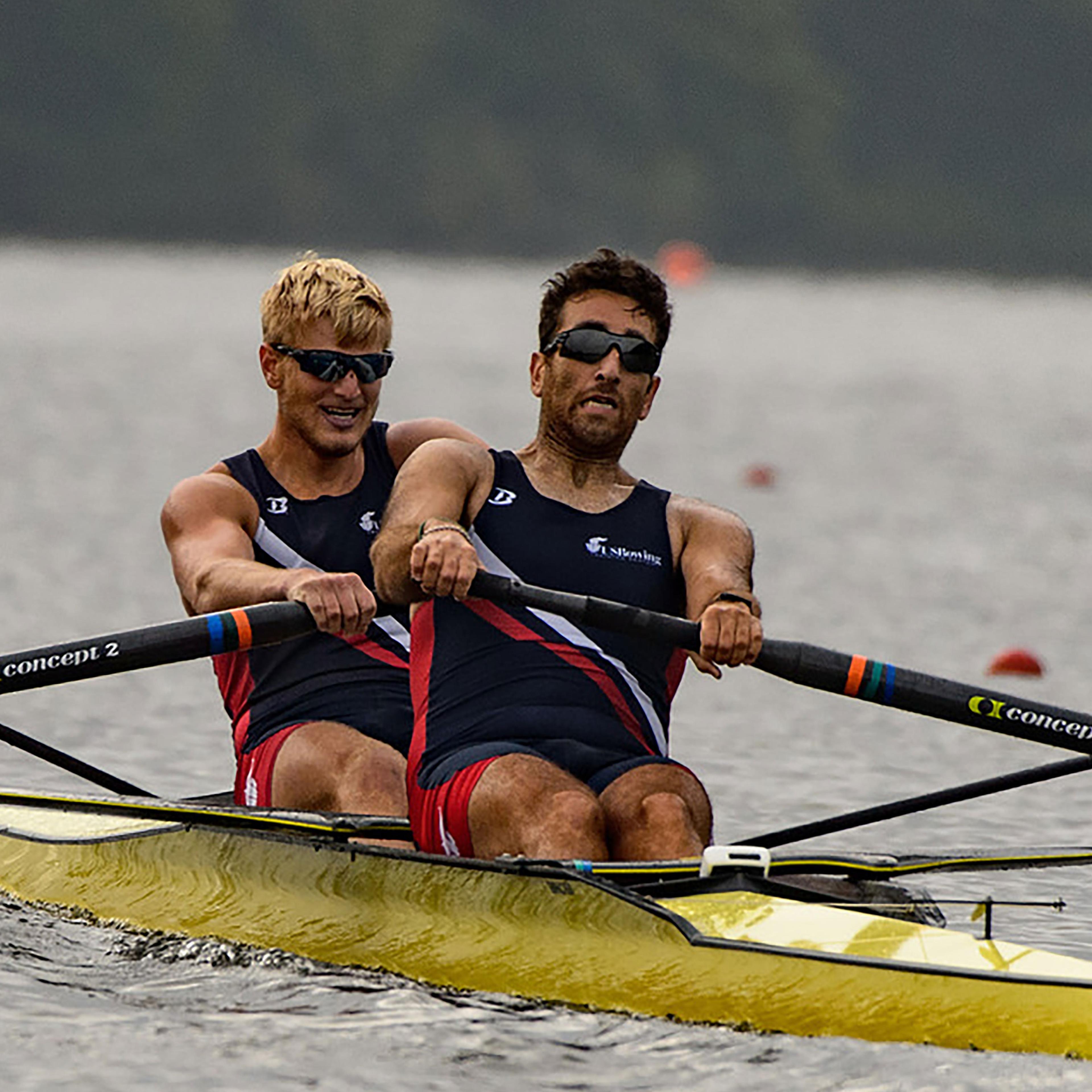 Anders Weiss (left) and Nareg Guregian (right) compete at the U.S. Olympic trials for pairs rowing at Princeton on June 22, 2016.