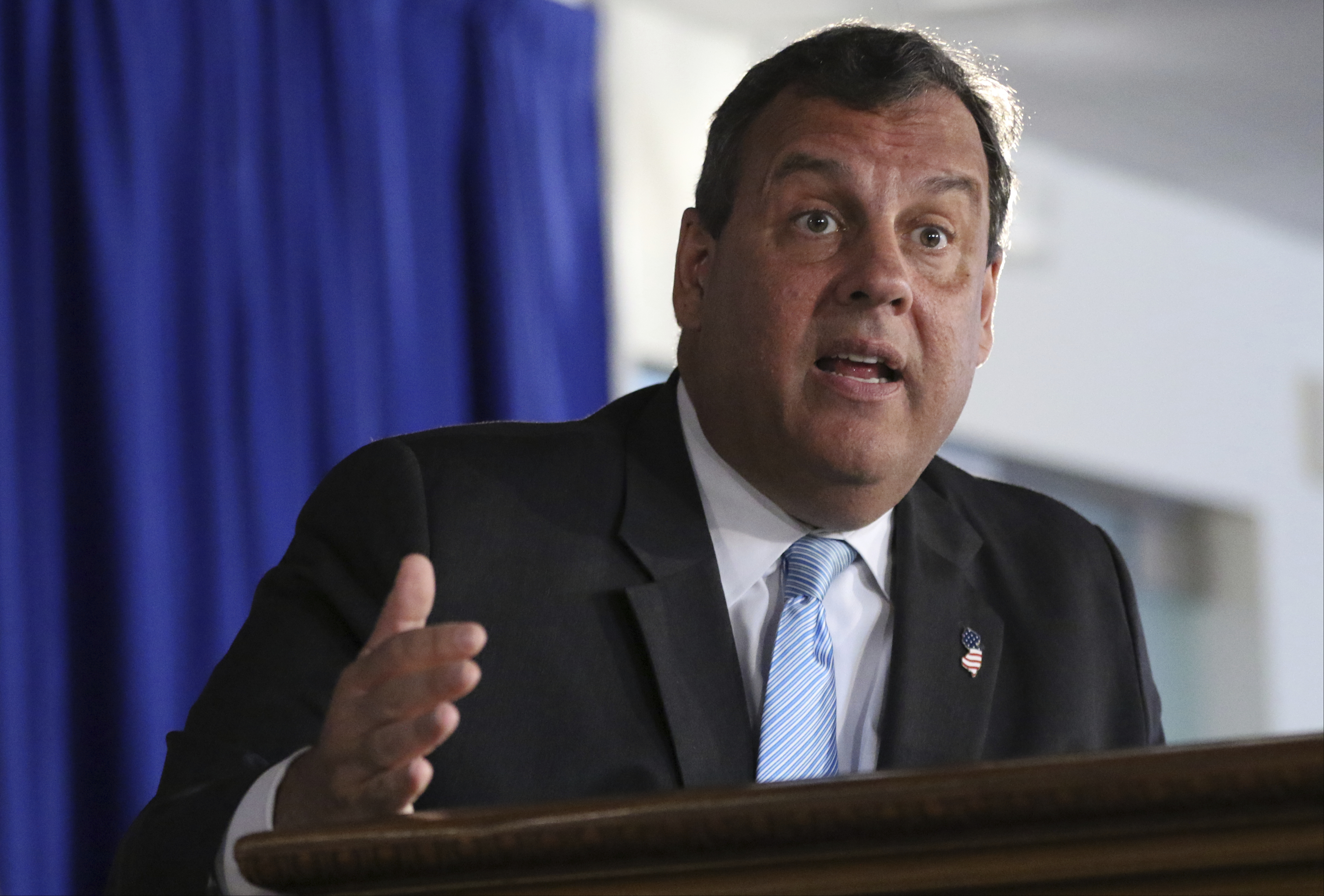 Gov. Chris Christie speaks during a press conference, July 2, 2017, on day two of the state government shut down, in Trenton, N.J.