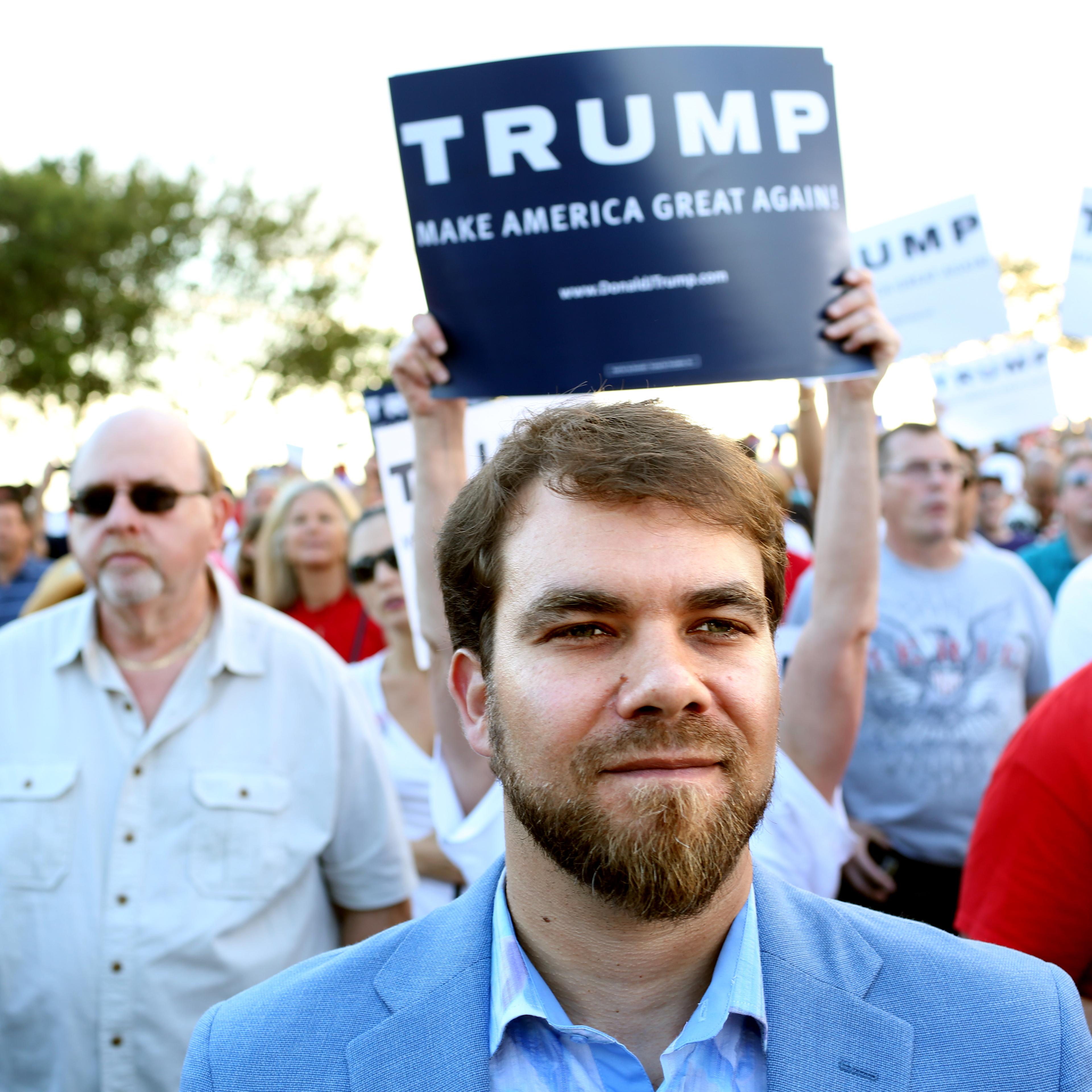 Adam Warshauer attends a rally for Republican presidential candidate Donald Trump in Boca Raton, Fla. on March 13. Warshauer's, whose father is Jewish and mother is Christian, became a Sufi Muslim after being introduced to the faith 15 years ago.