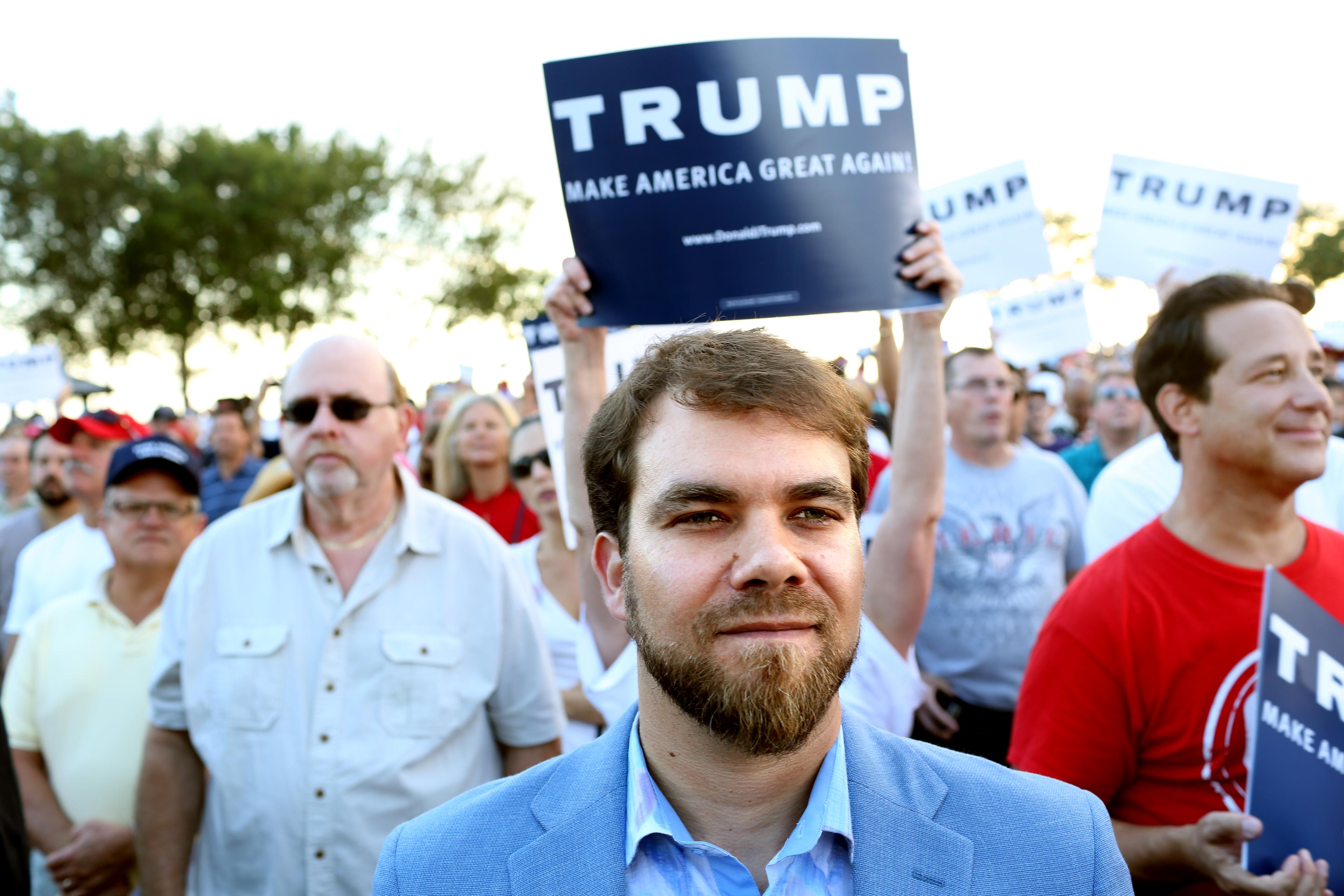 Adam Warshauer attends a rally for Republican presidential candidate Donald Trump in Boca Raton, Fla. on March 13. Warshauer's, whose father is Jewish and mother is Christian, became a Sufi Muslim after being introduced to the faith 15 years ago.