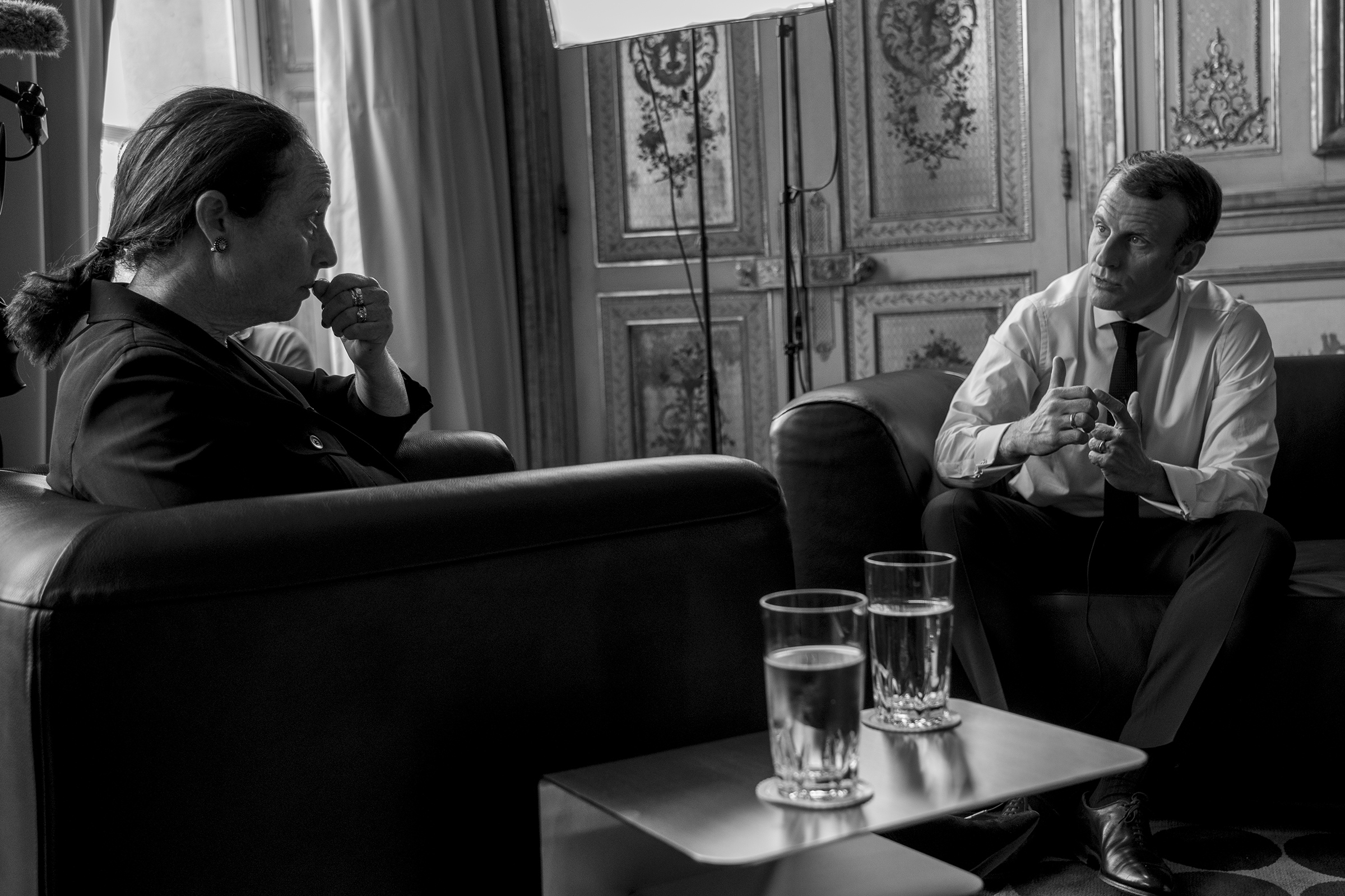 French President Emmanuel Macron is interviewed by TIME's Vivienne Walt in Paris.