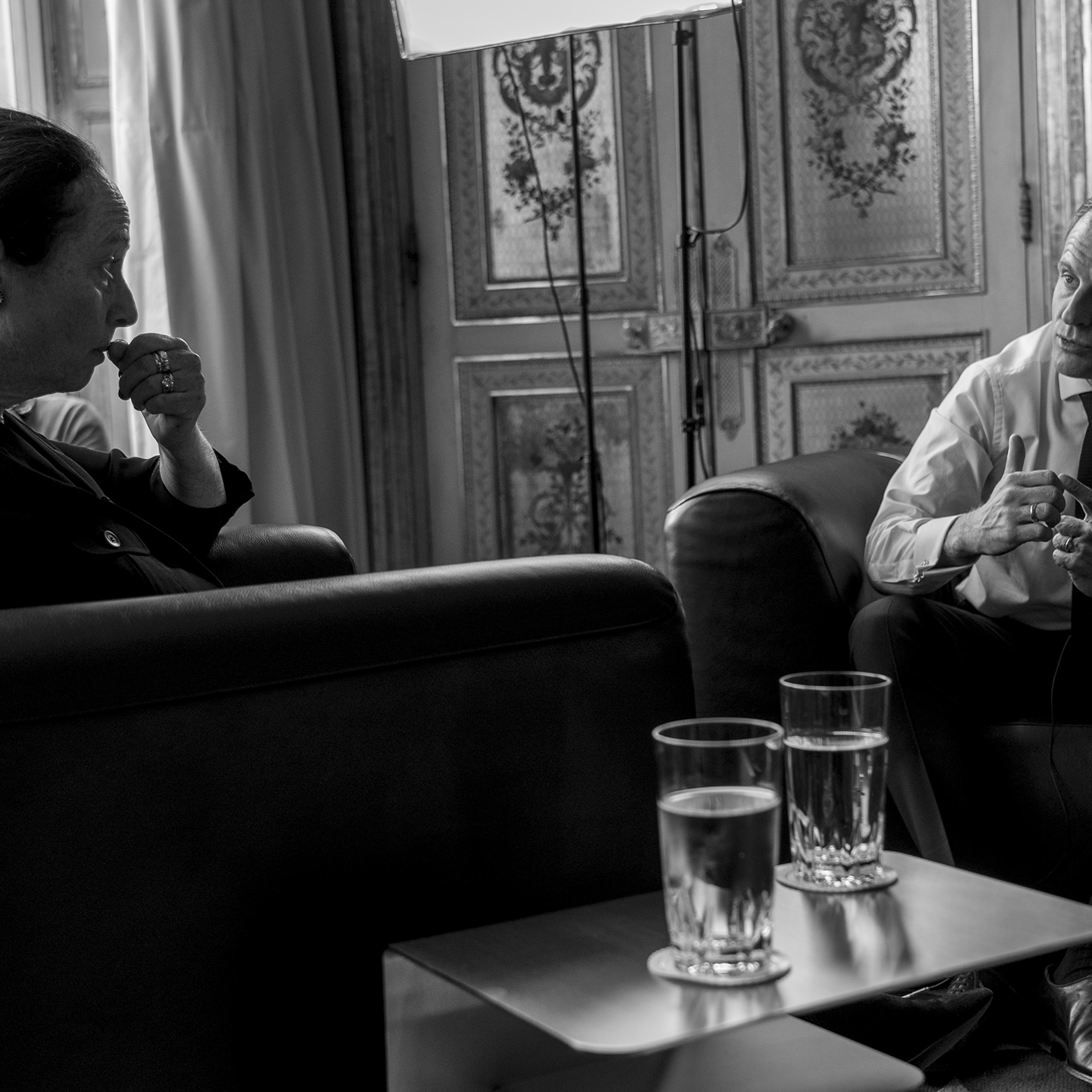 French President Emmanuel Macron is interviewed by TIME's Vivienne Walt in Paris.