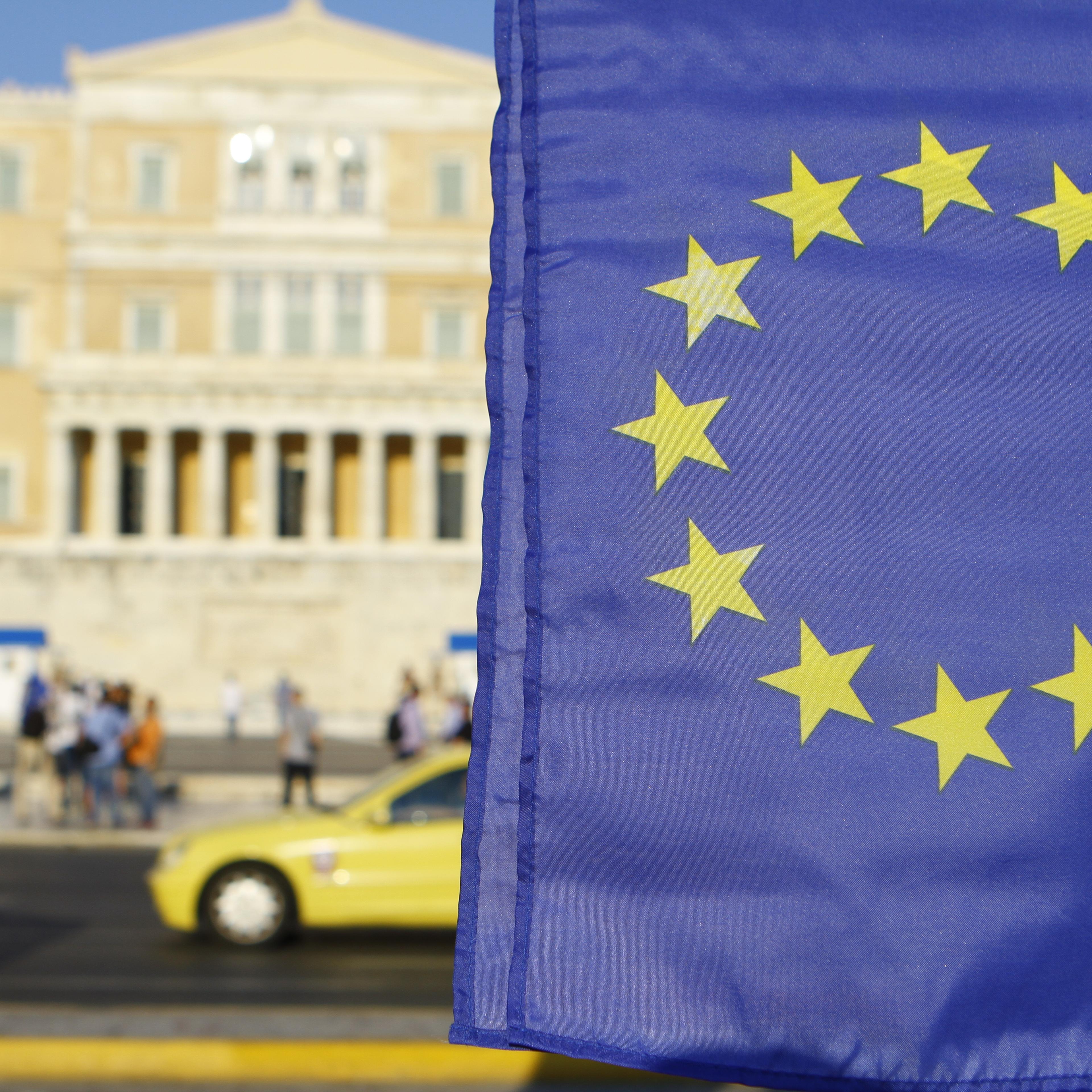 European flag outside Greek Parliament