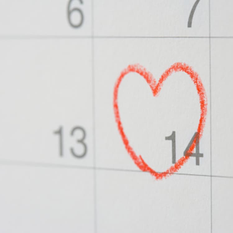 Calendar marked with a heart for Valentine's Day