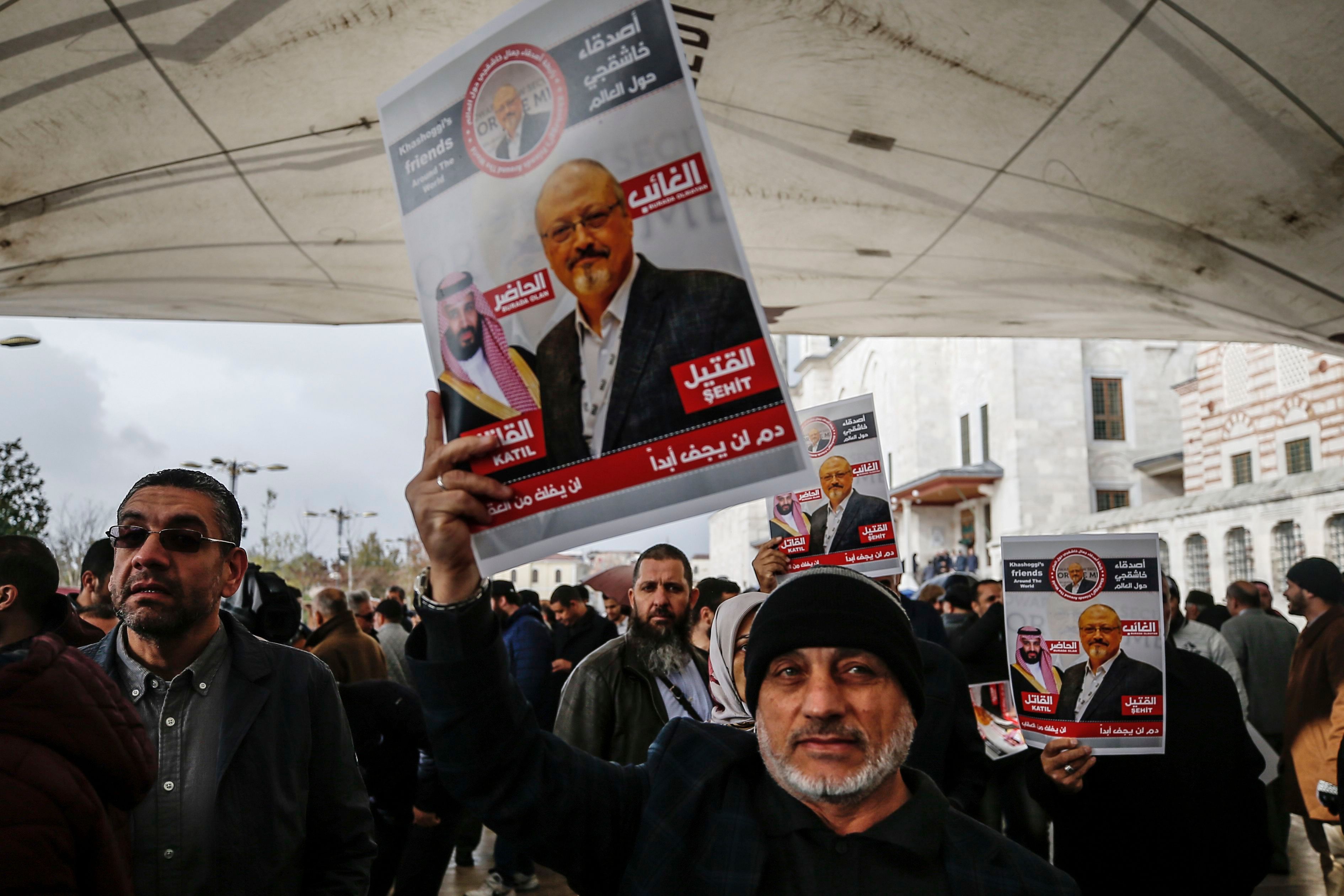 The members of Arab-Turkish Media Association and friends attend funeral prayers for Saudi writer Jamal Khashoggi