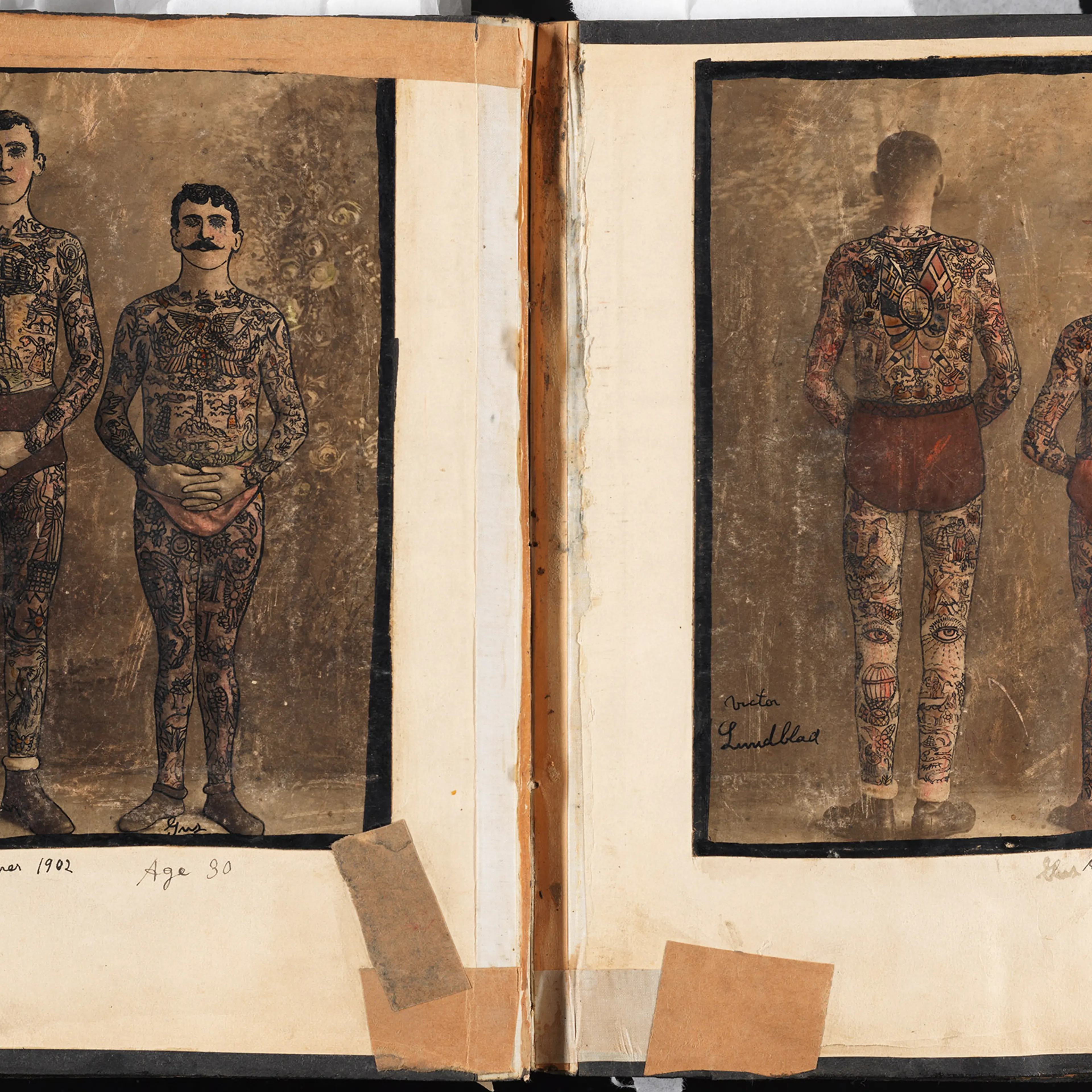 Page from “Souvenirs of the Travels and Experiences of the Original Gus Wagner Globe Trotter & Tattoo Artist” scrapbook, ca. 1897-1941.
