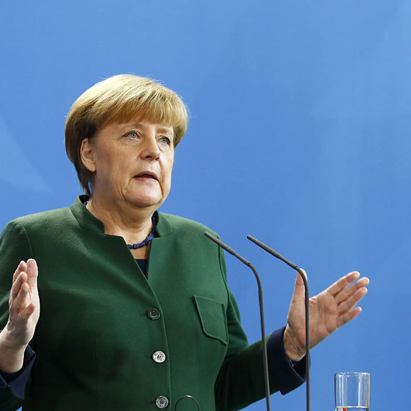 German Chancellor Angela Merkel and Greek Prime Minister Alexis Tsipras arrive to speak to the media prior to talks at the Chancellery on December 16, 2016 in Berlin, Germany. The two leaders are to reportedly mainly discuss EU-related issues, including