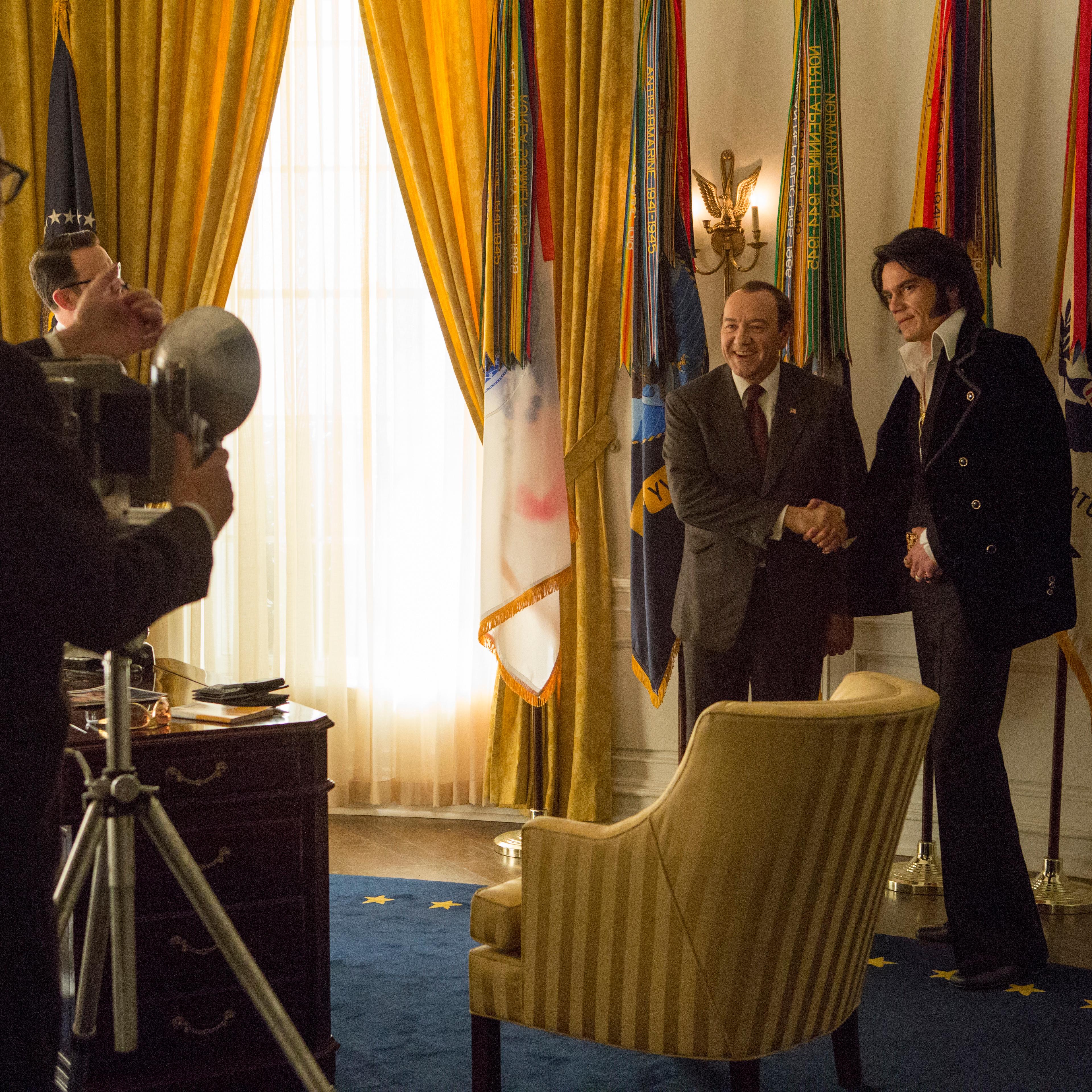 Kevin Spacey stars as Richard Nixon (left) and Michael Shannon stars as Elvis Presley (right) in Liza Johnson’s ELVIS & NIXON, an Amazon Studios / Bleecker Street release.