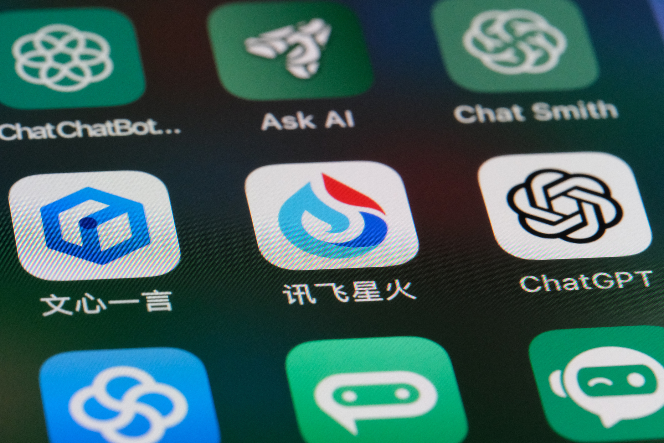 iFlytek's SparkDesk, Baidu's Ernie Bot and OpenAI's ChatGPT. AI chatbot apps
