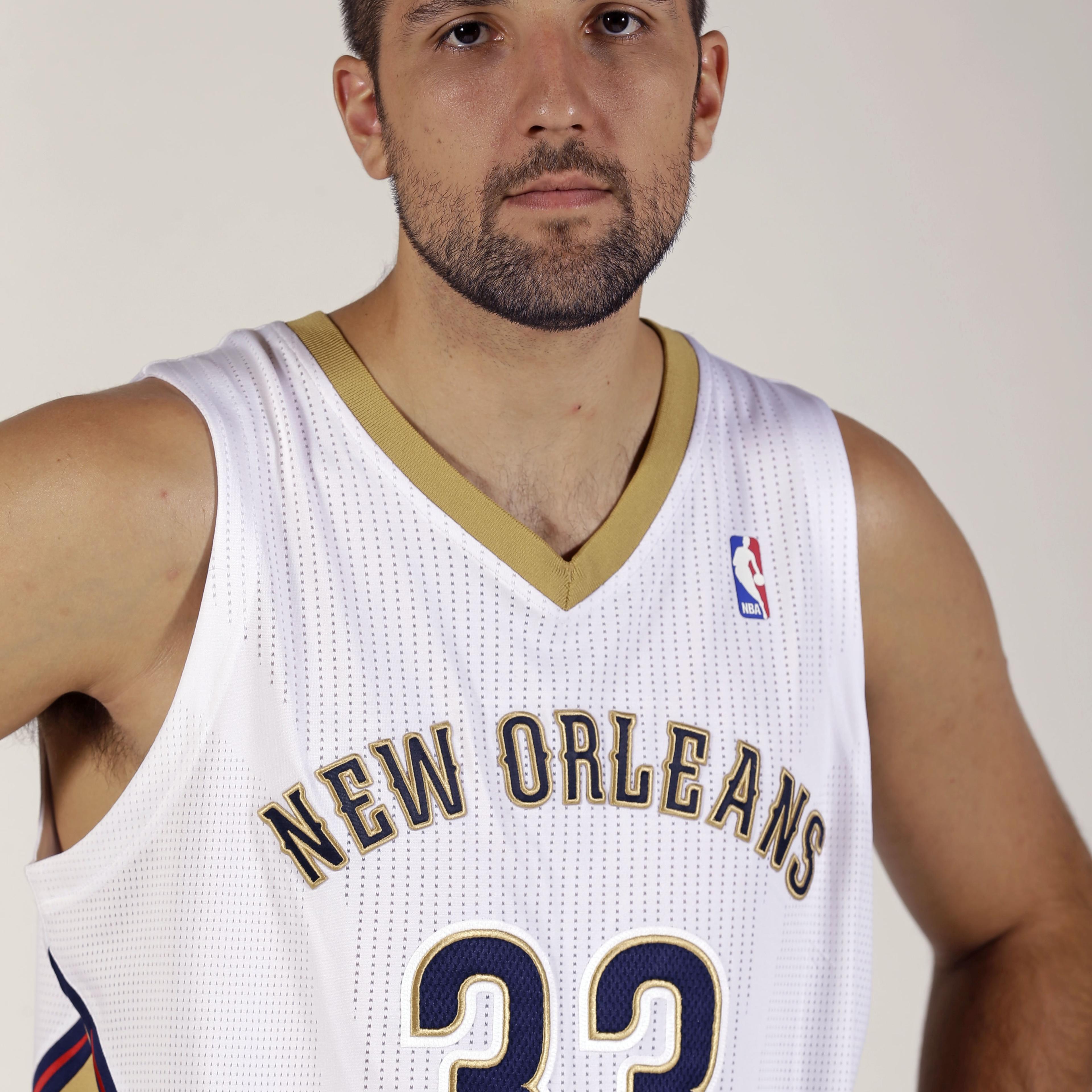 New Orleans Pelicans power forward Ryan Anderson (poses for a portrait at NBA basketball media day in Metairie, La on Sept. 30, 2013.
