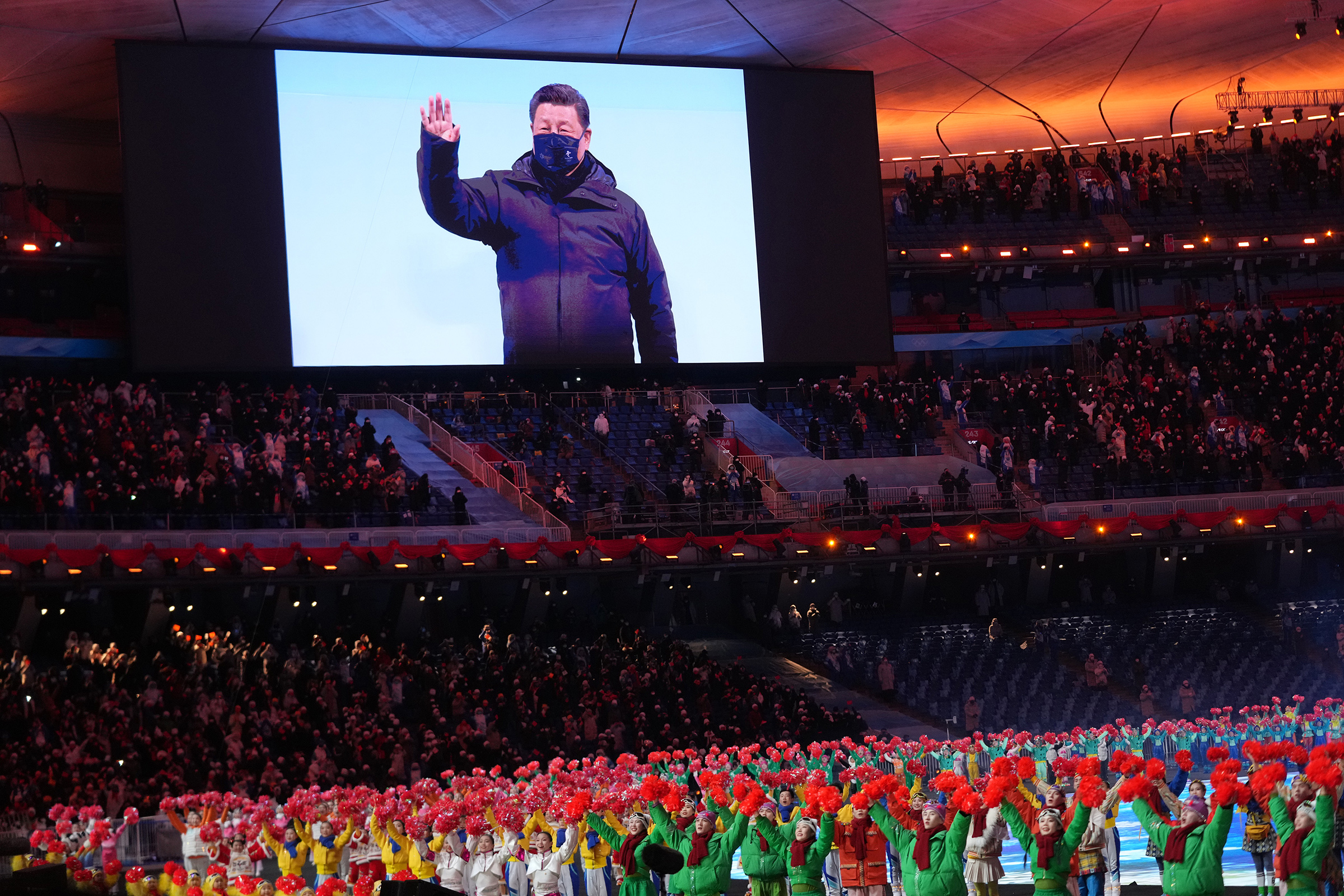 President Xi Jinping of China appears on a screen during the opening ceremony of the 2022 Beijing Olympics on Feb. 4