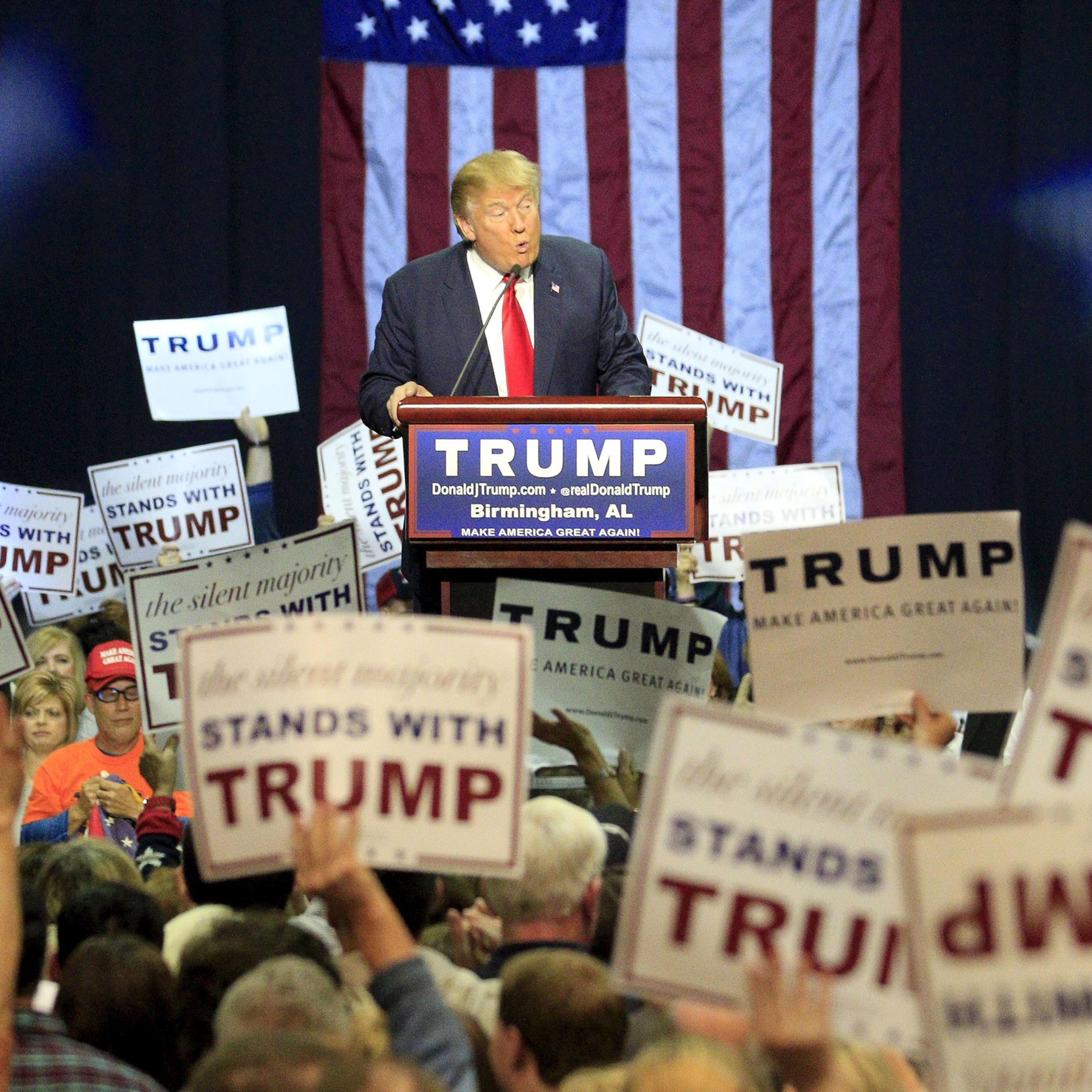 U.S. Republican presidential candidate Donald Trump speaks at a rally at the Birmingham Jefferson Civic Complex in Birmingham