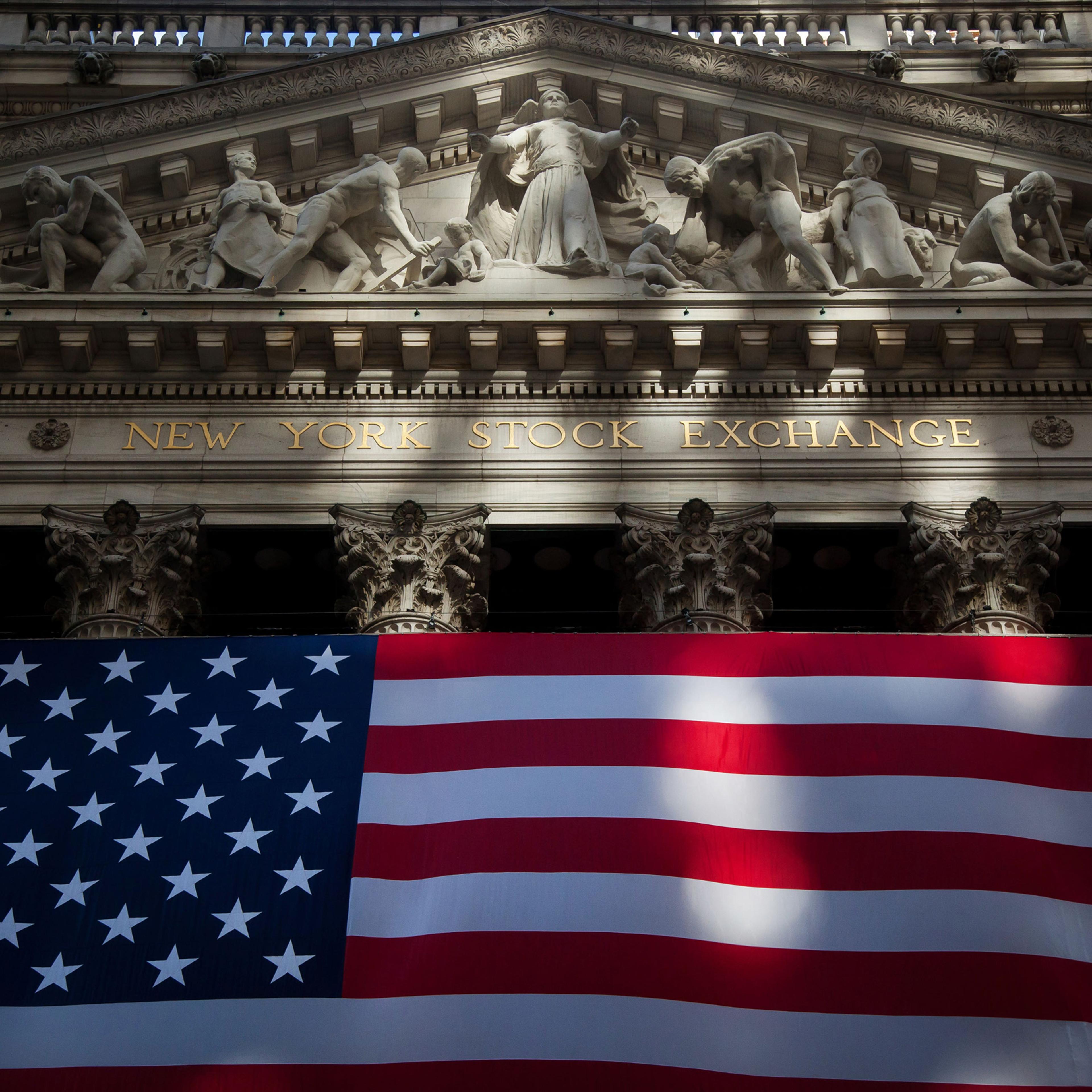 An American flag is displayed at the New York Stock Exchange (NYSE) in New York, U.S., on Nov. 11, 2016.
