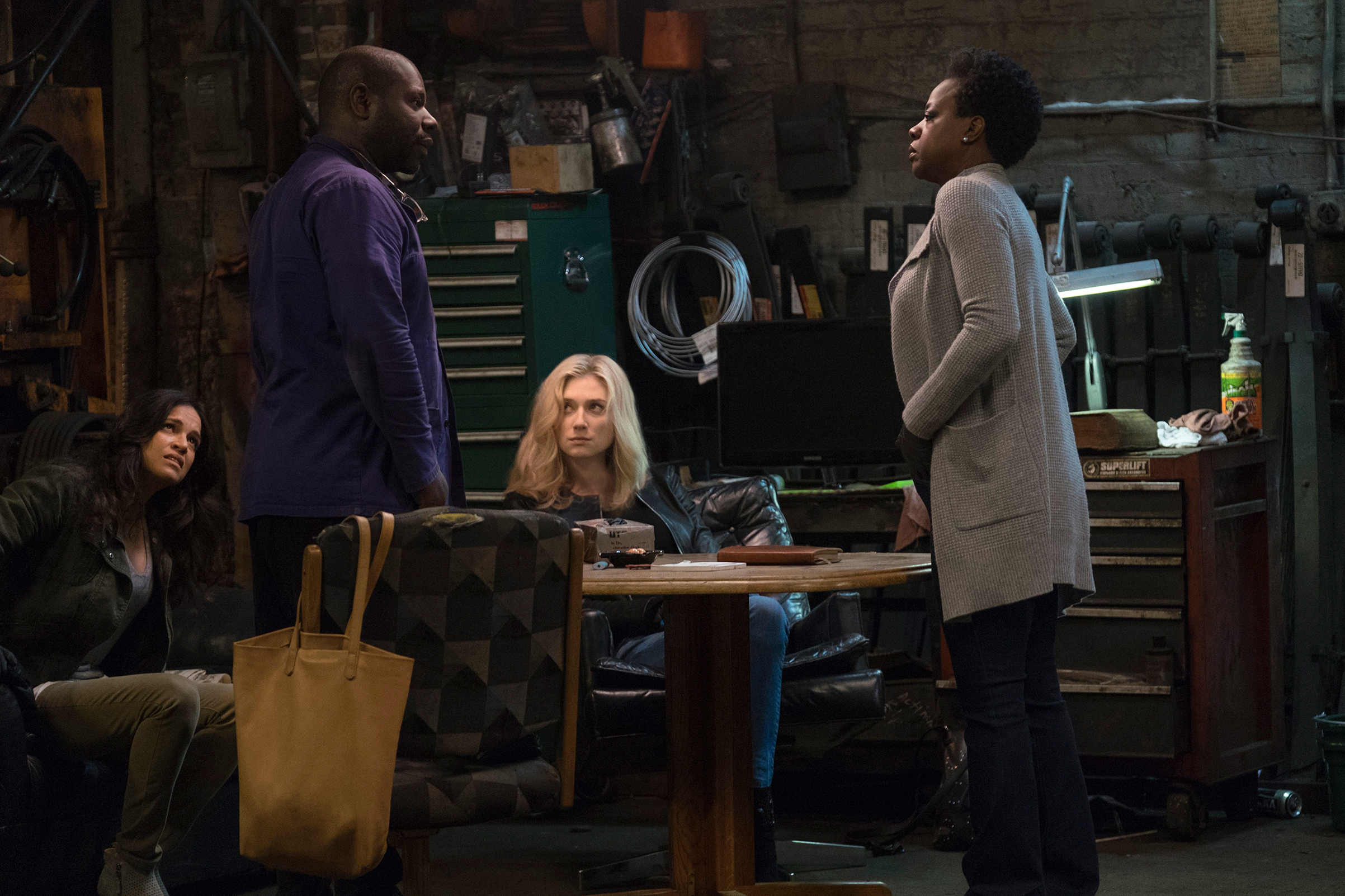 From left: Rodriguez takes direction from McQueen, with Debicki and Davis