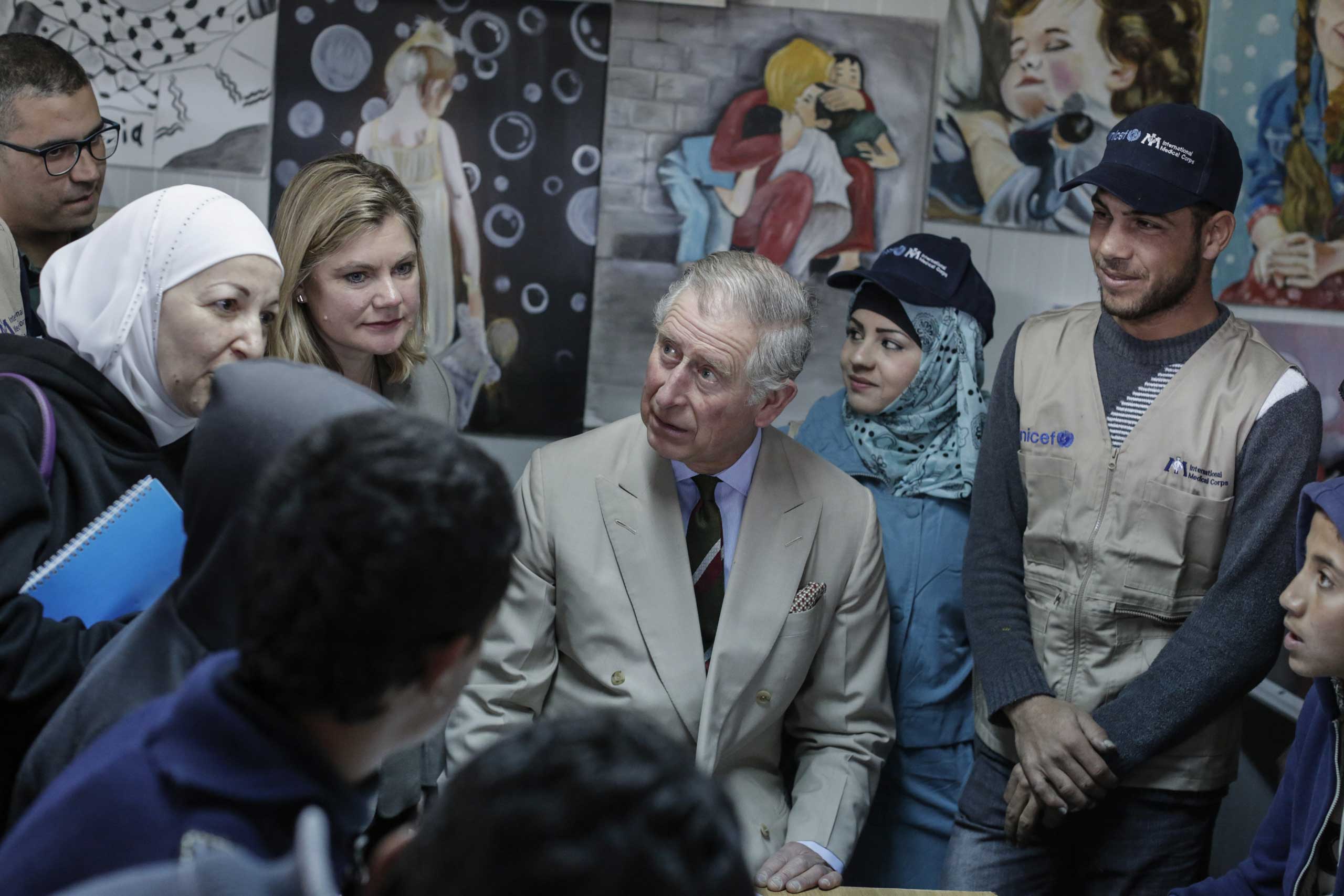 Prince Charles visits Zaatari refugee camp in Jordan, Feb. 8, 2015.