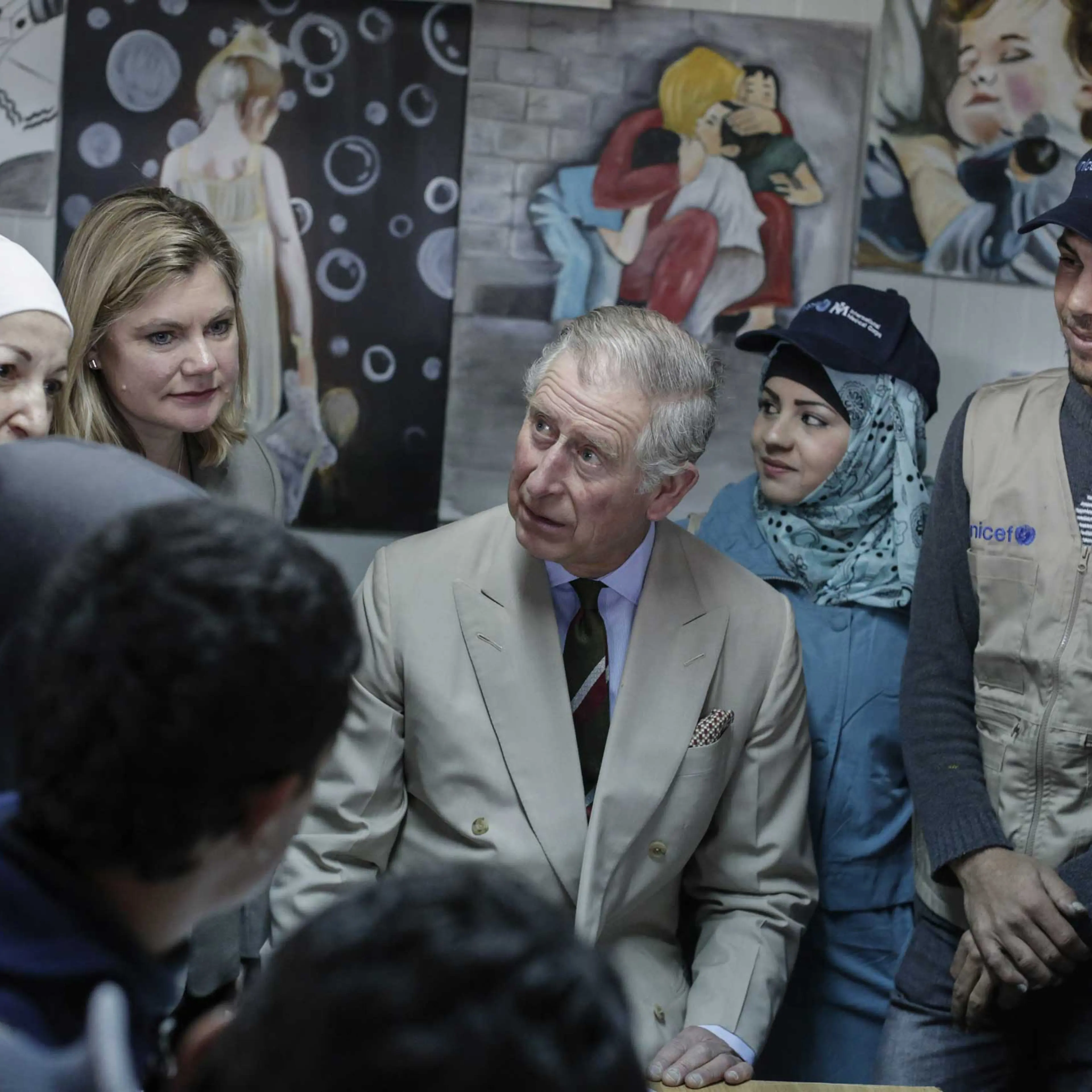 Prince Charles visits Zaatari refugee camp in Jordan, Feb. 8, 2015.